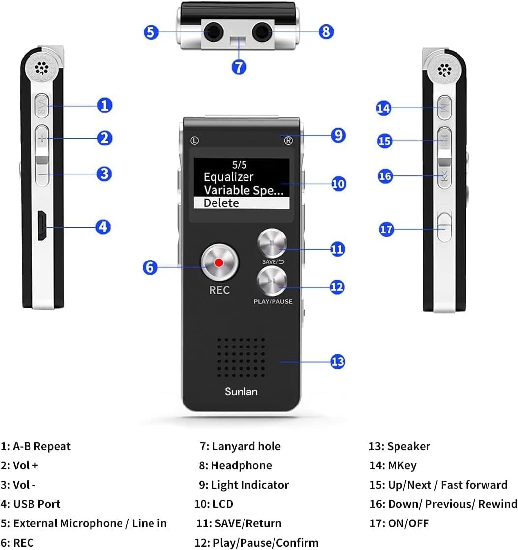 USB Rechargeable Voice Recorder 16GB – Noise-Cancellation for Optimal Clarity