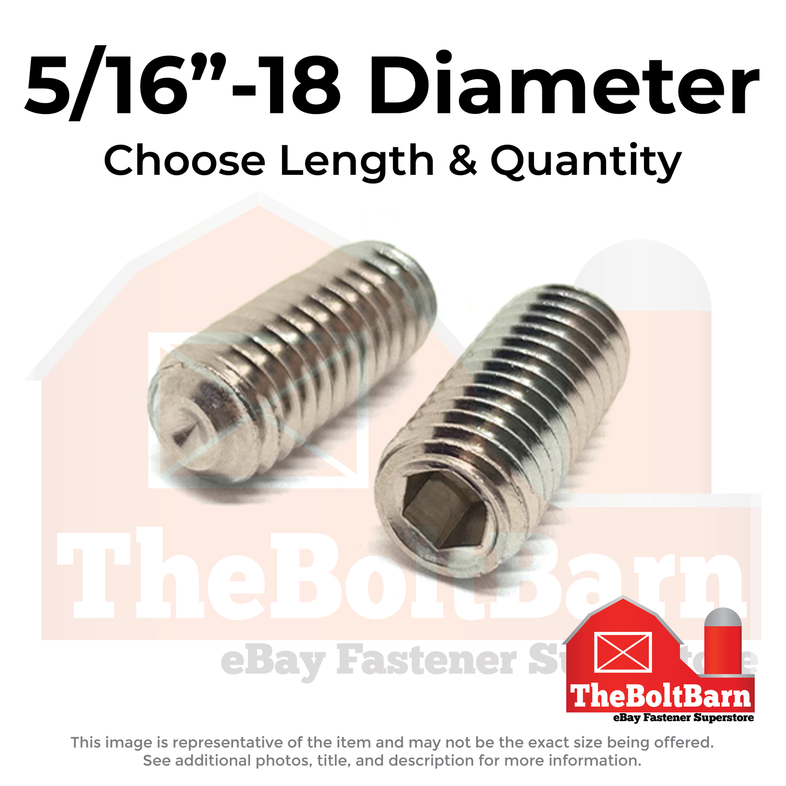 5/16″-18 Stainless Steel Cup Point Allen Socket Set Screw (Choose Length & Qty)