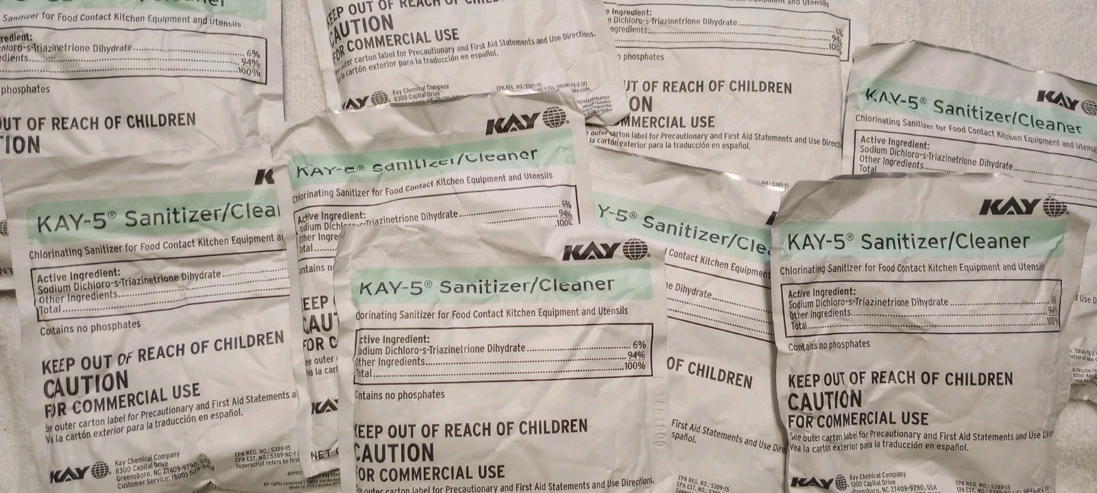 Lot of 20 (6 oz Each ) Packet Kay 5 Sanitizer/Cleaner For Commercial Use KAY 5
