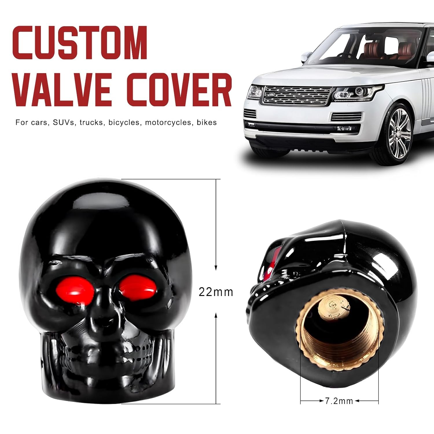 4 PCS Skull Style Tire Valve Stem Caps, Antirust Copper Core Auto Tire Stem Cove