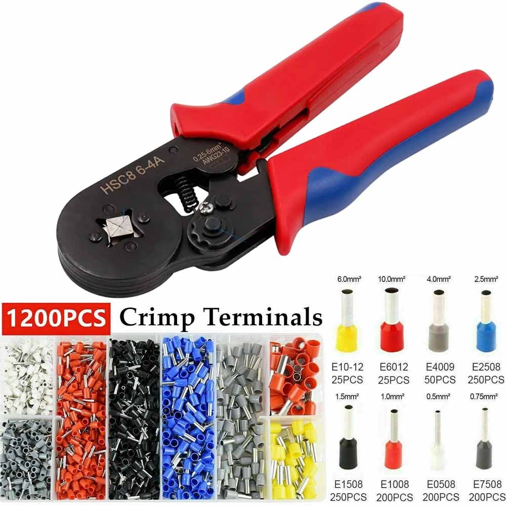 Ferrule Crimping Tool Kit AWG 23-7 Self-Adjustable Ferrel Crimper Kit W/ 1200Pcs