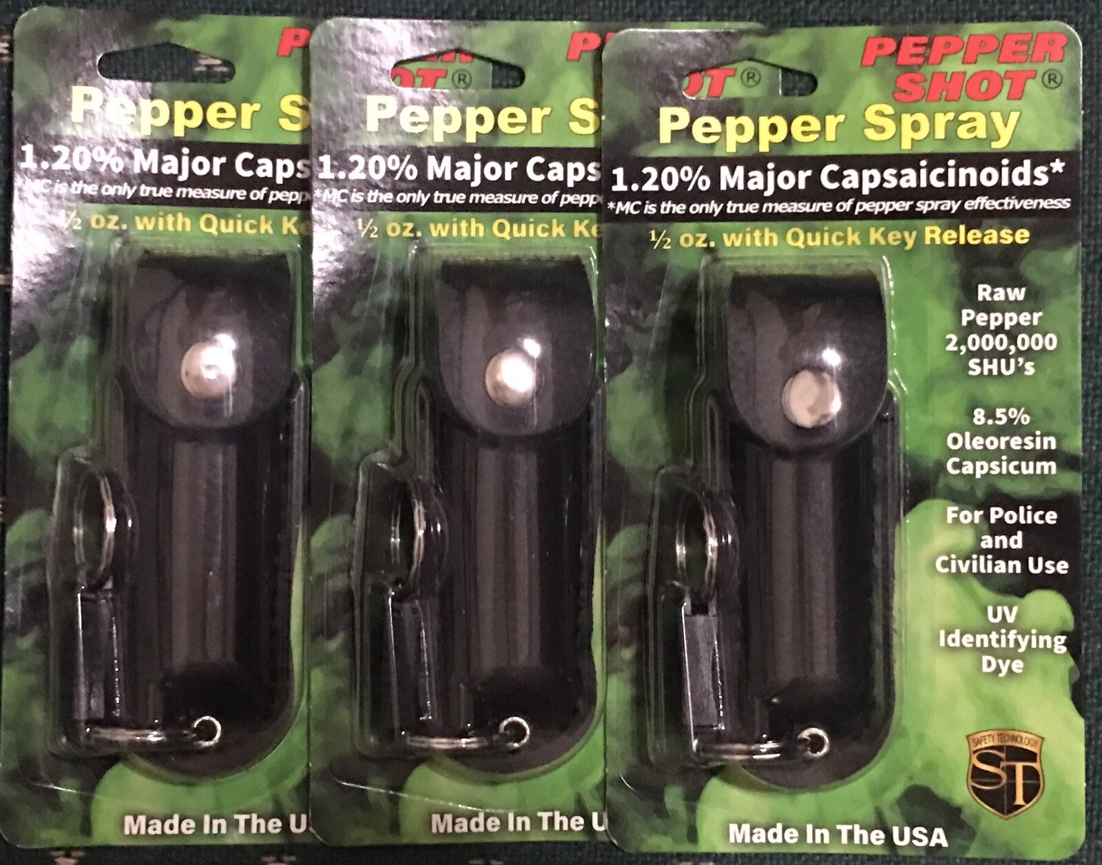 3 PK HOT ON MARKET! Pepper Shot Spray 1/2 Leather Case QUICK RELEASE Keychain