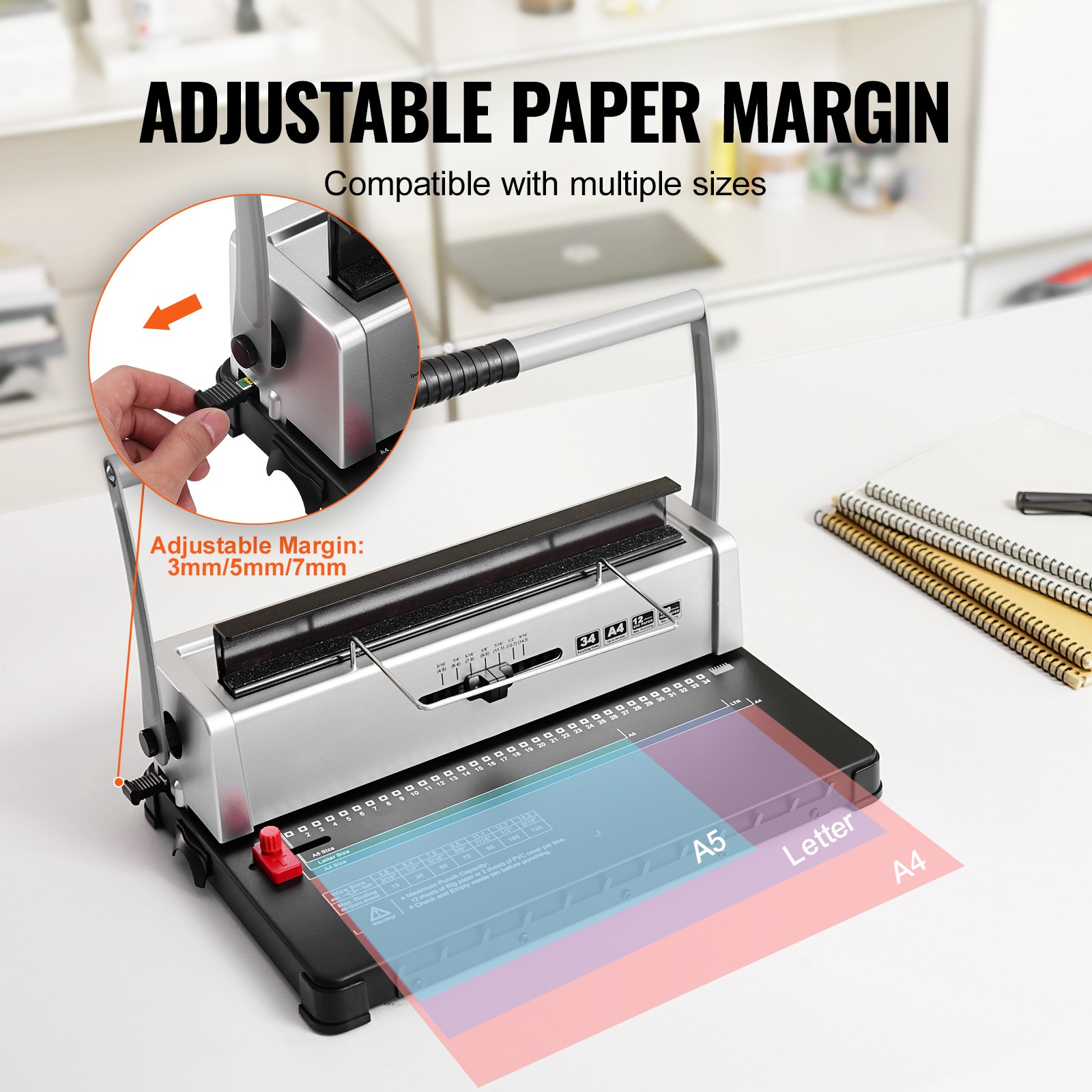 VEVOR Coil Spiral Binding Machine Manual Book Maker 34 Holes Letter Size A4 A5