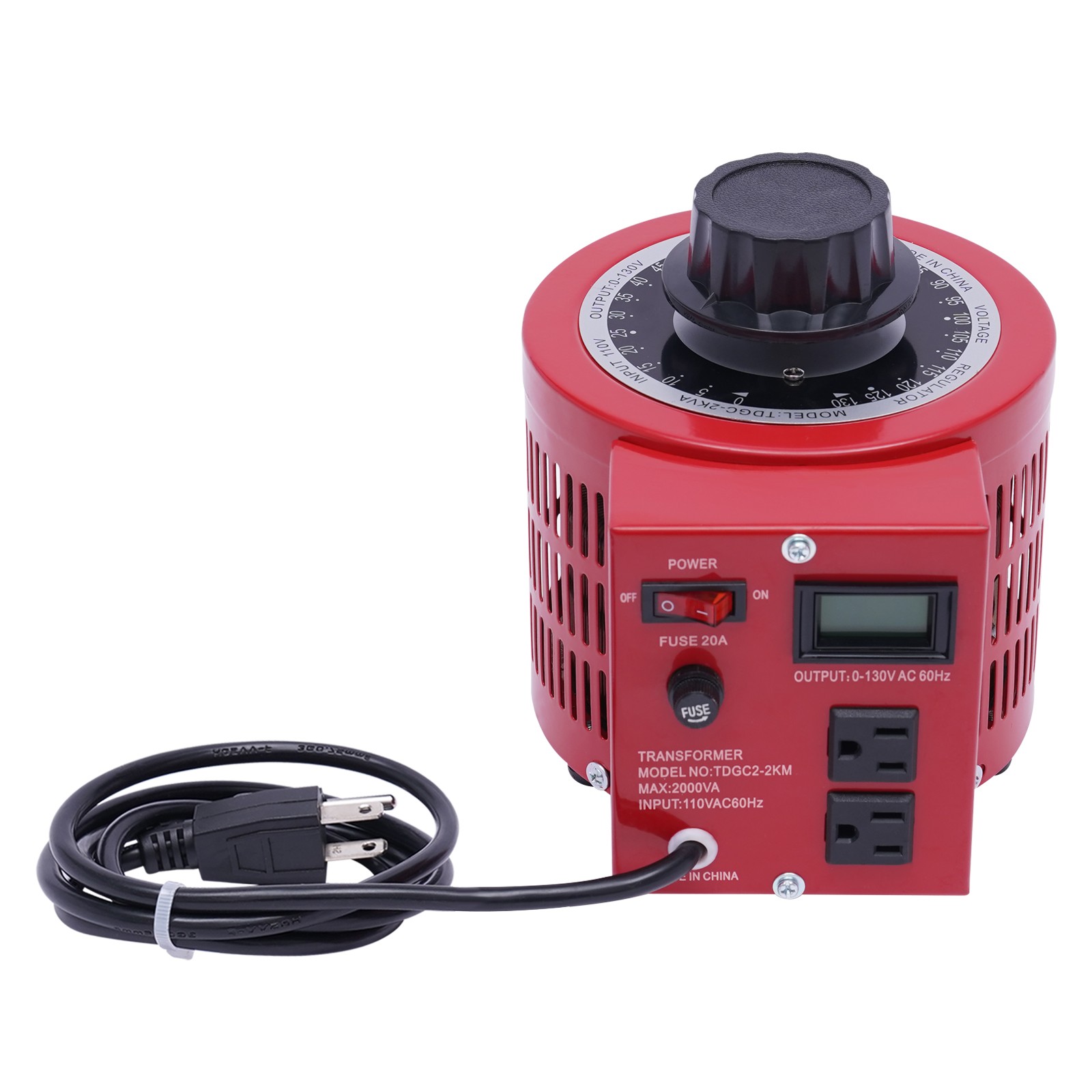 20Amp Variac Transformer Variable 0-130V AC Voltage Regulator Metered 2000VA Red