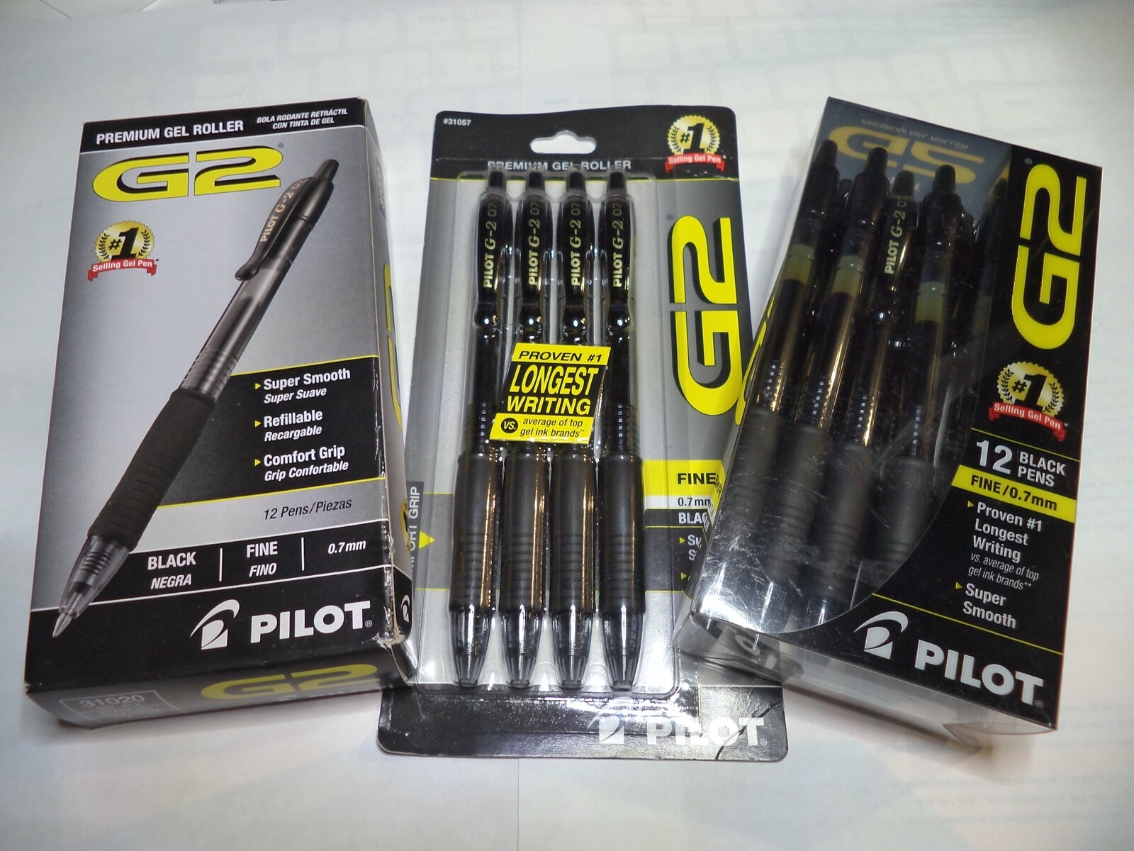 12 Pilot G-2 Retractable Gel ROLLER Pens Fine Point 0.7mm BLACK 31136 31020 10%