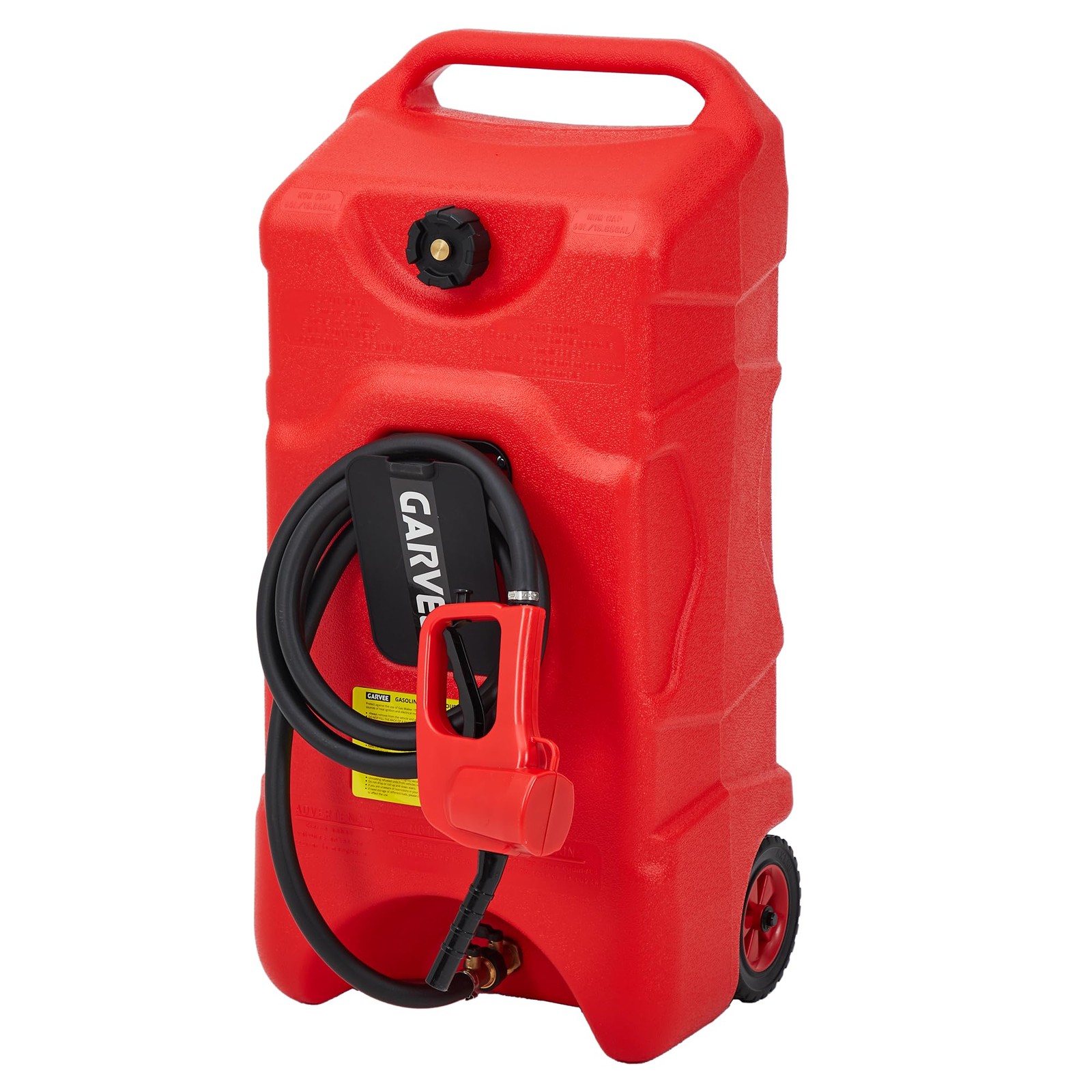 16 Gallon Portable Fuel Tank With Pump, 10ft Hose Gas Caddy For Lawn Mowers, Red