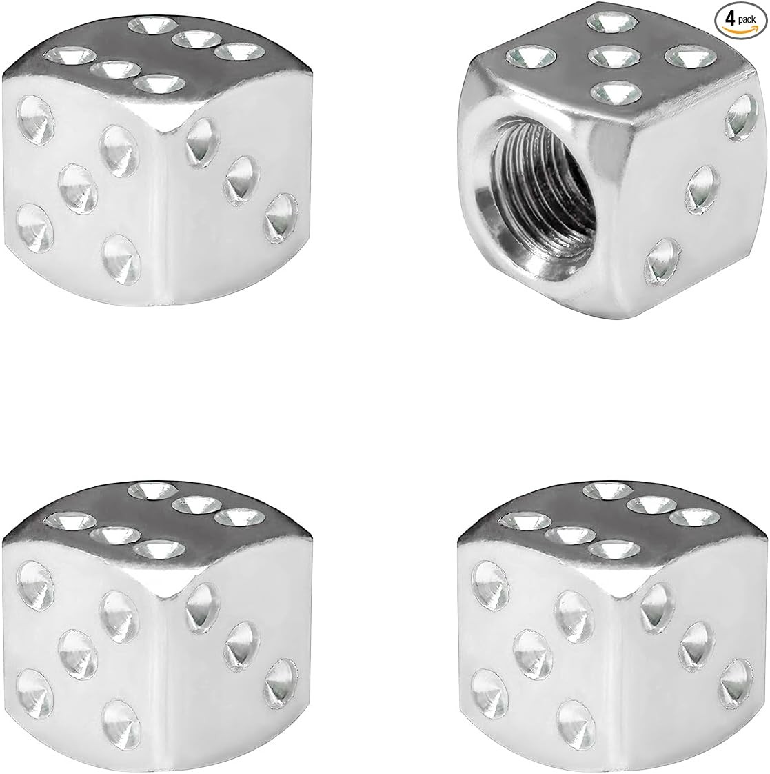 4PCS Dice Style Tire Valve Stem Caps, Aluminum Dice Automotive T Color: Silver