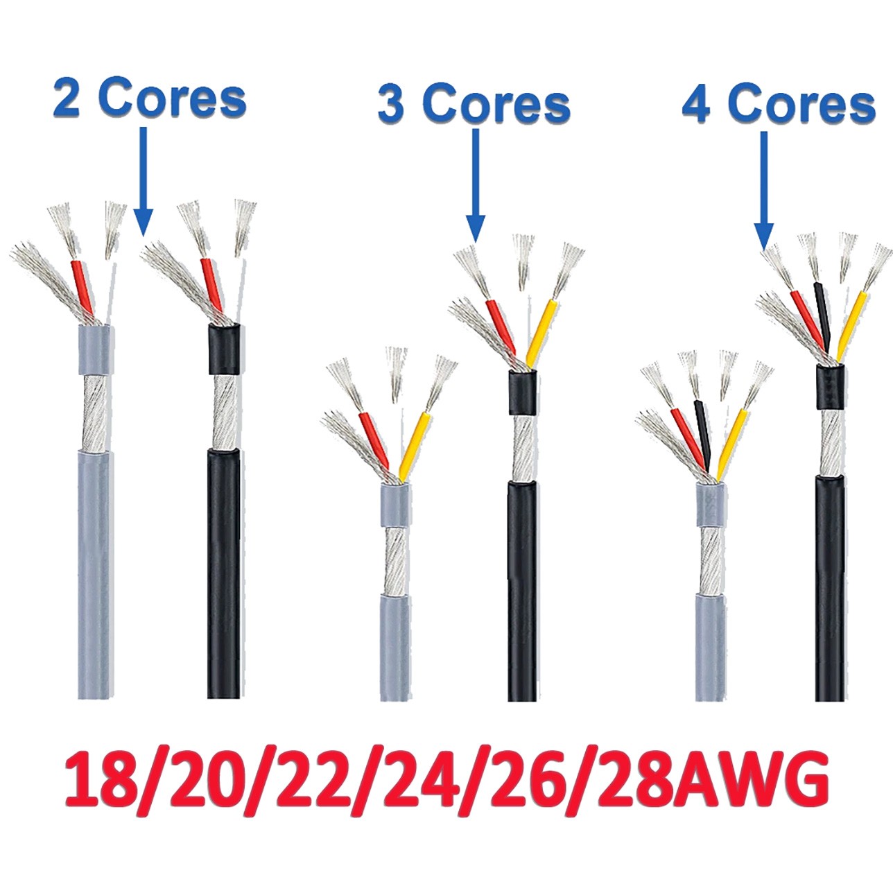 18AWG-28AWG UL2547 Copper Wire Shielded Audio Headphone Signal Cable 2 to 7 Core