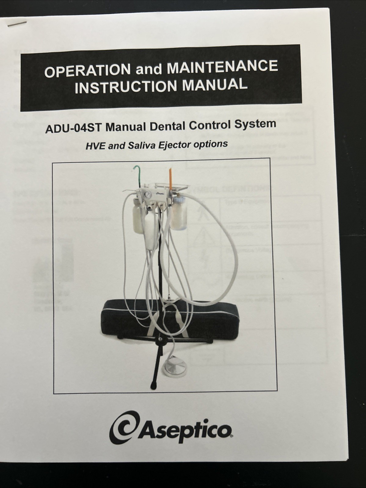 Aseptico ADU-04ST DentalControlUnit PneumaticAirFootPedalGauge StandHoses Case
