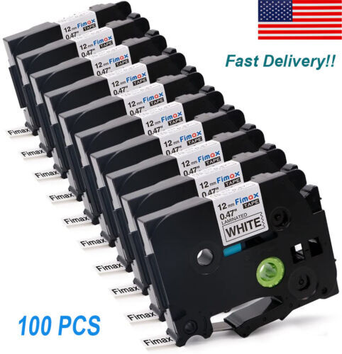 100PK Brother P-Touch TZ-231 TZe-231 12mm Label Tape Black on White 1/2″ PT-D210