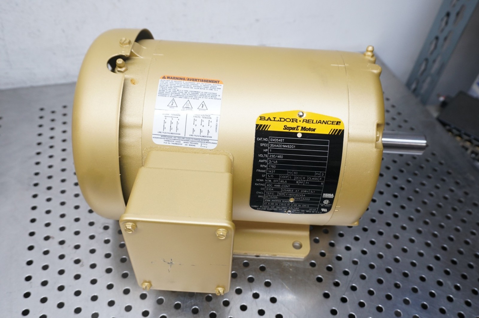 Baldor EM3546T 3-Phase 1 Hp Motor 1760RPM 143T Frame 230/460 VAC Unused