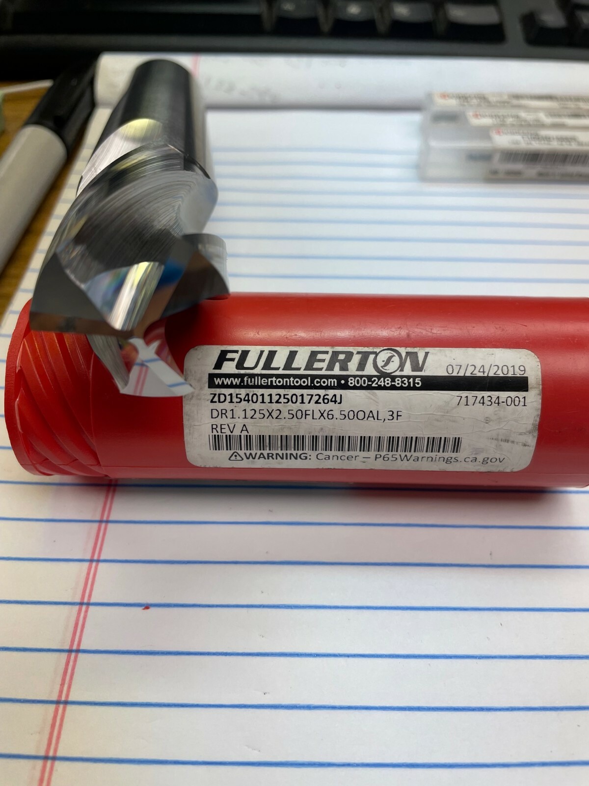 FULLERTON CARBIDE DRILL, 1.125″ DIA X 2.500″ LOC X 6.500″ OAL 3 FLUTE