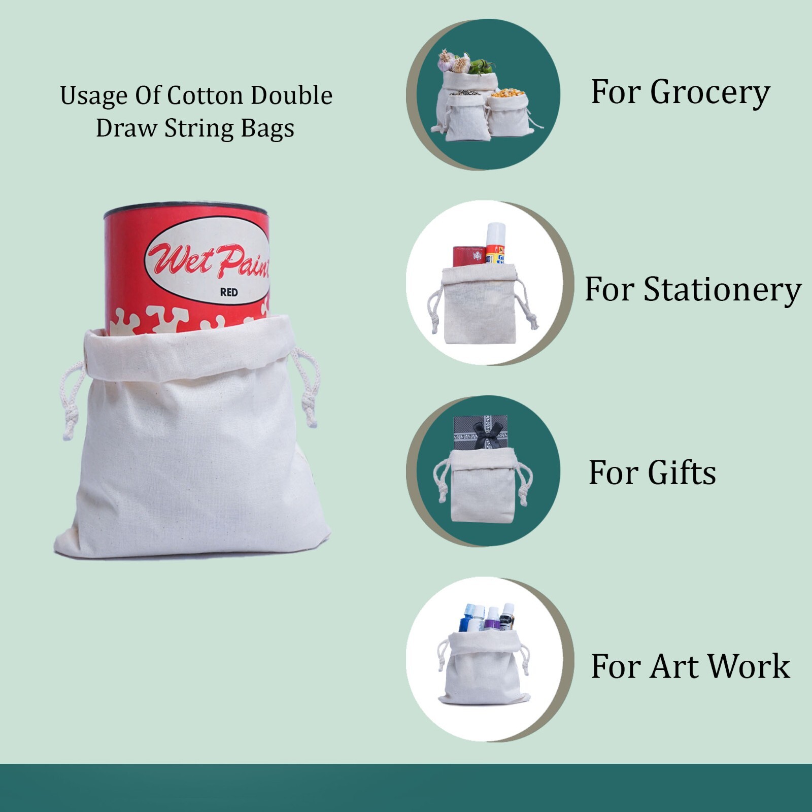 Cotton Double Drawstring Reusable Storage Natural 100% Cotton Muslin Bags