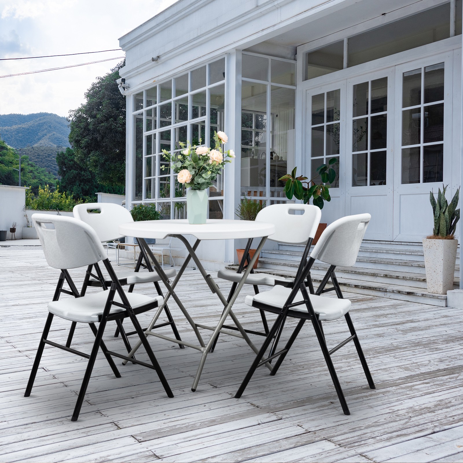 4-20PC Outdoor Plastic Folding Chair Commercial Contoured Steel Frame Seat White