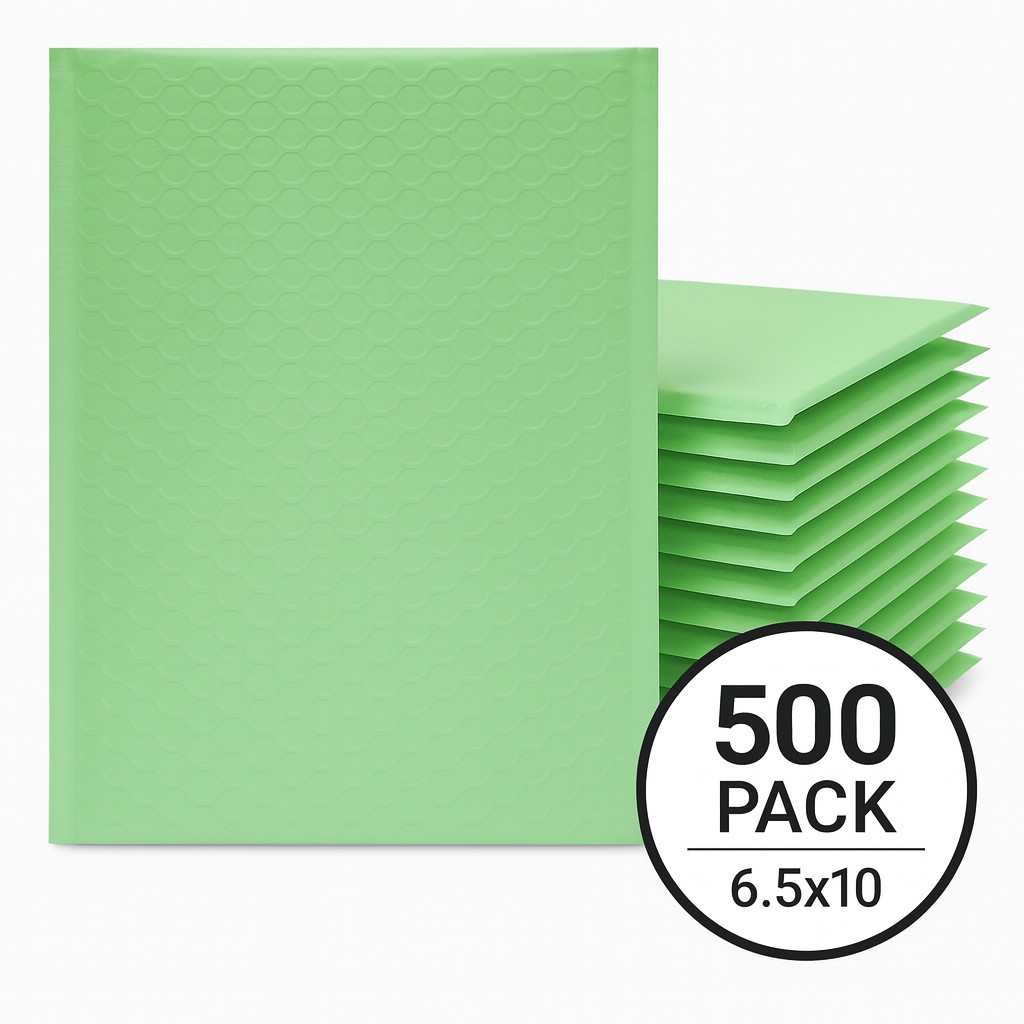 500 Green Ash Poly Bubble Mailers 6.5×10 Self Seal Envelopes (6.5×9 Usable) # 0