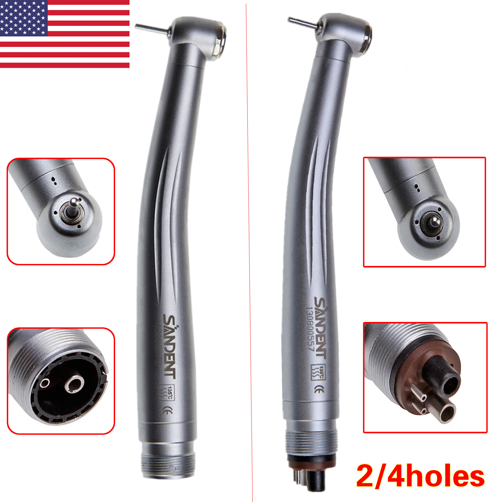 SANDENT NSK Style Dental High Speed Turbine Handpiece Push 2/4Hole Standard Head