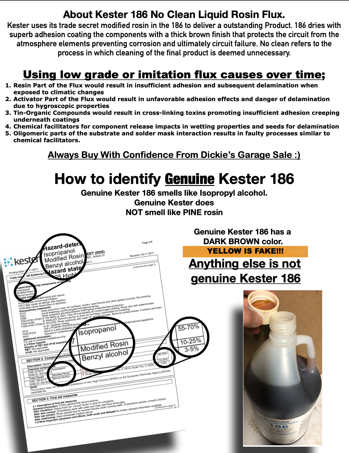 2.5oz / 73.9ml KESTER 186 RMA NO CLEAN LIQUID FLUX NEEDLE TIP BOTTLE