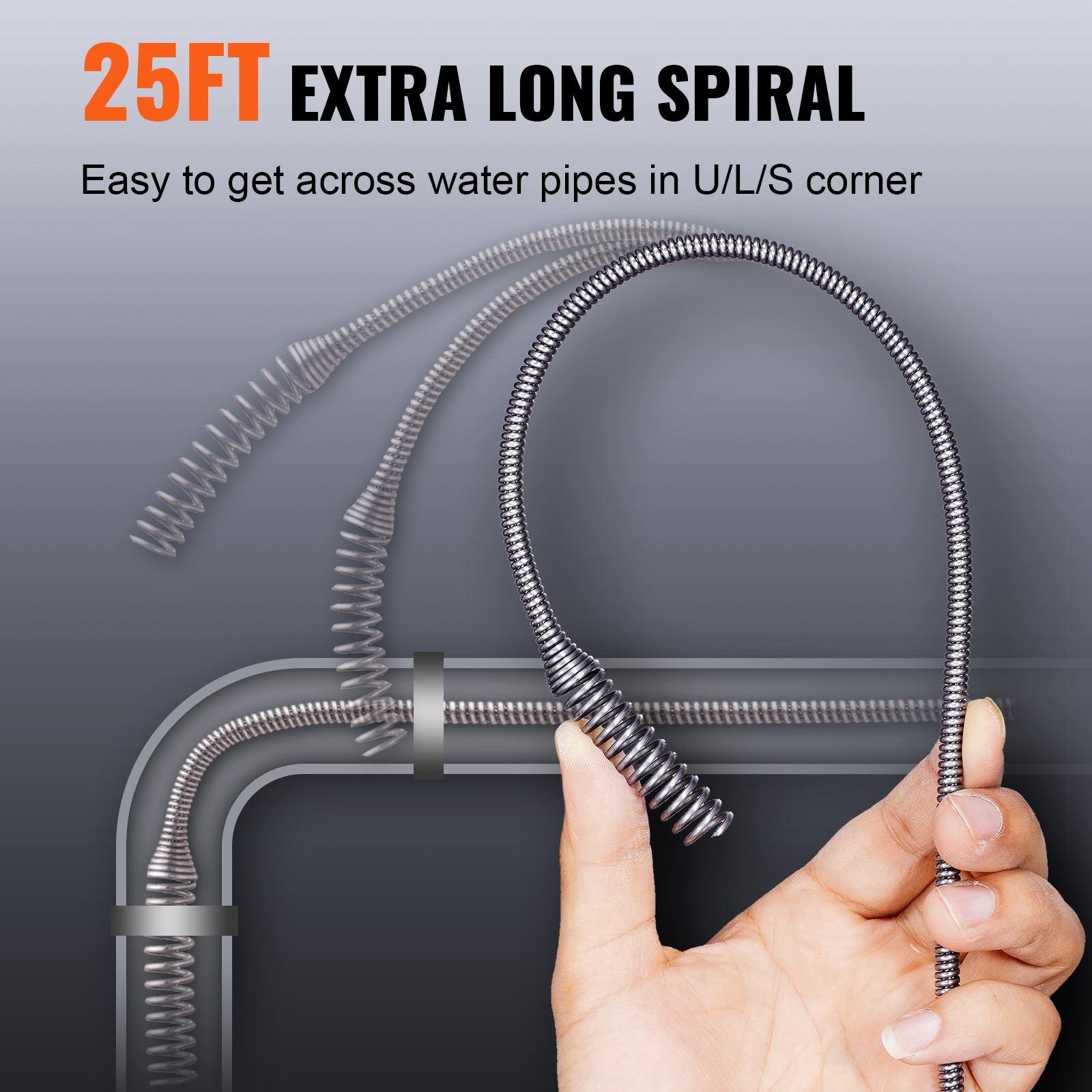 VEVOR Drain Auger 25ft 1/4in Drum Plumbing Drain Snake Clog Remover Manual-feed