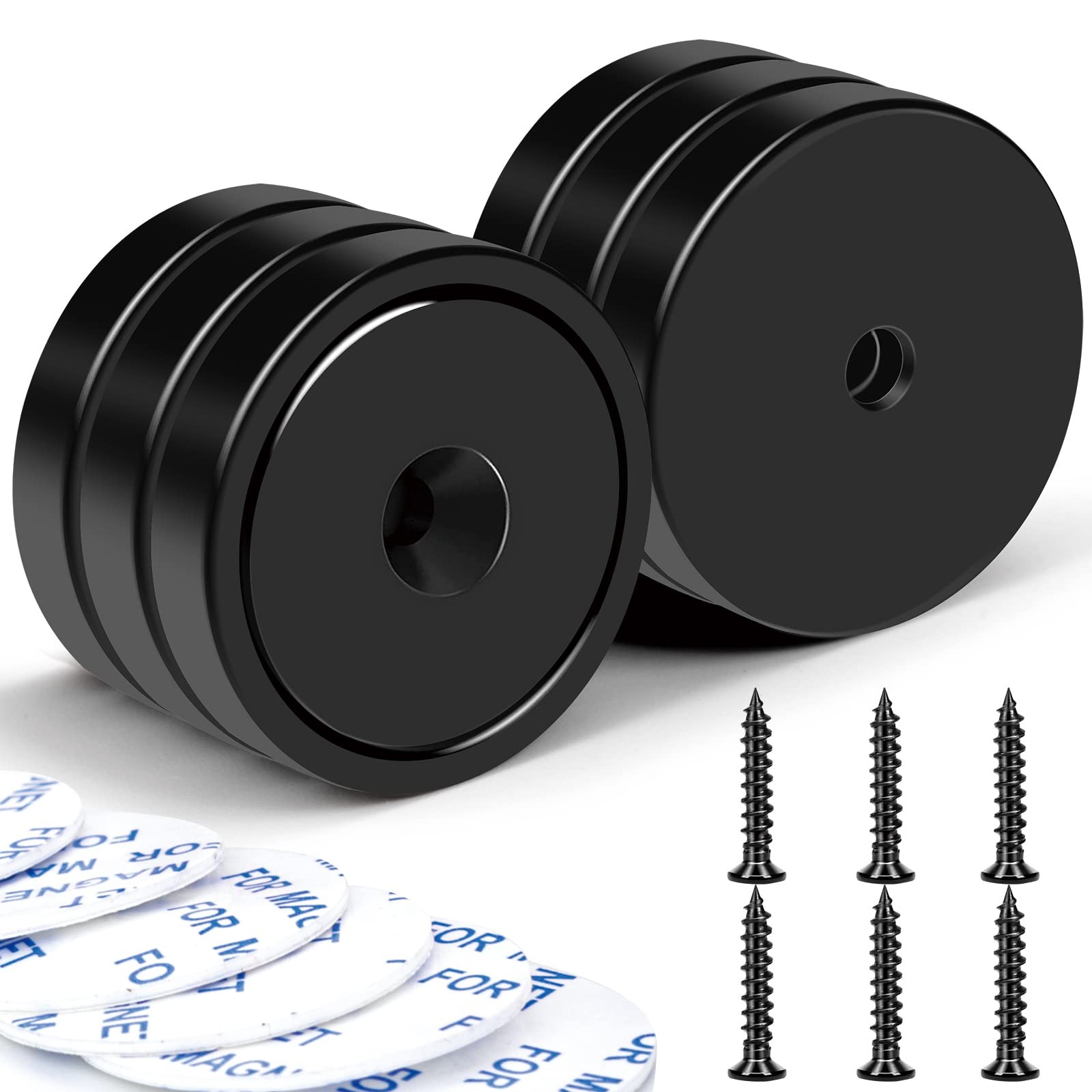 Strong Magnets with Holes and Screws, 110 lbs, Pack of 6