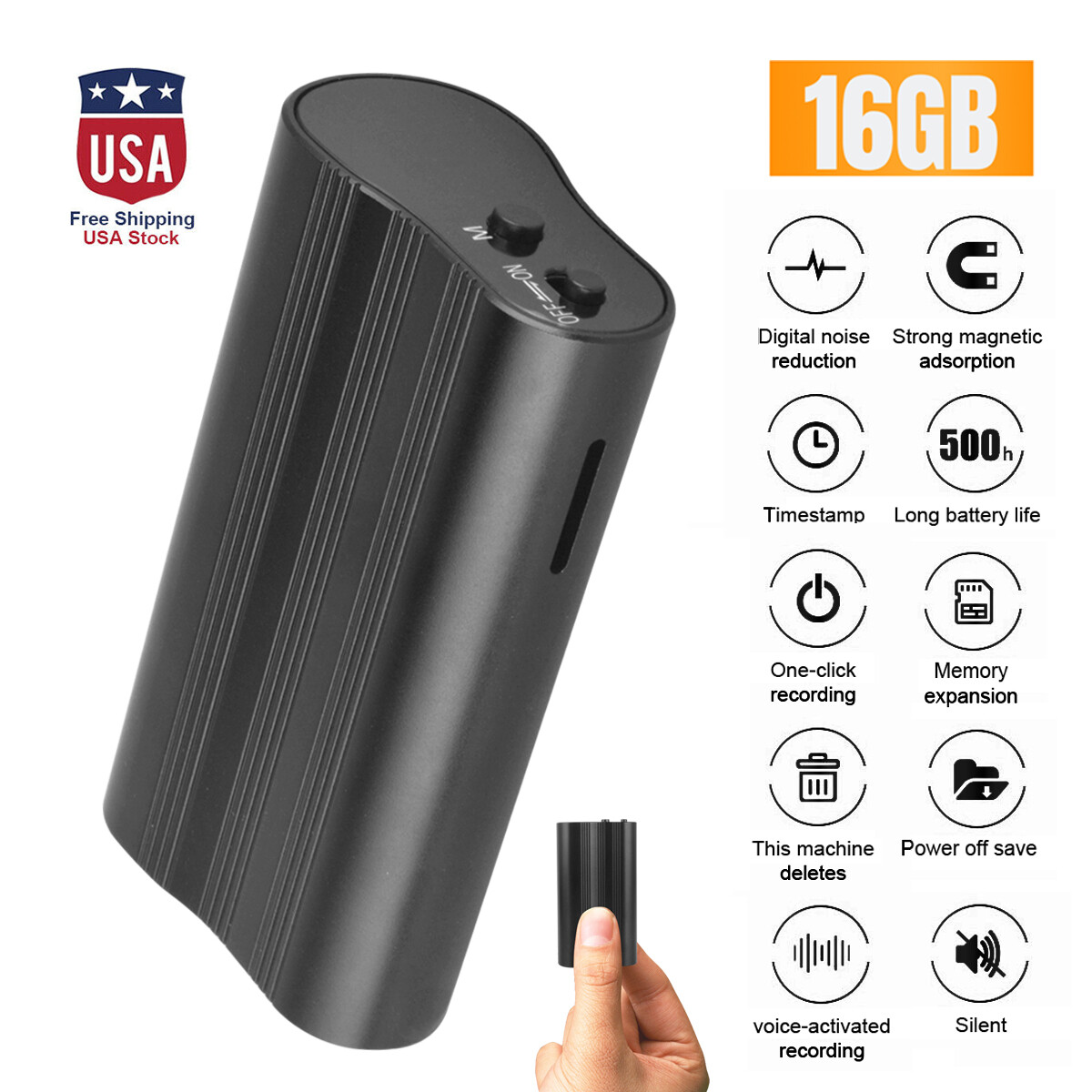 500Hr 16GB Spy Digital Voice Activated Recorder Mini Audio Magnetic MP3 Player