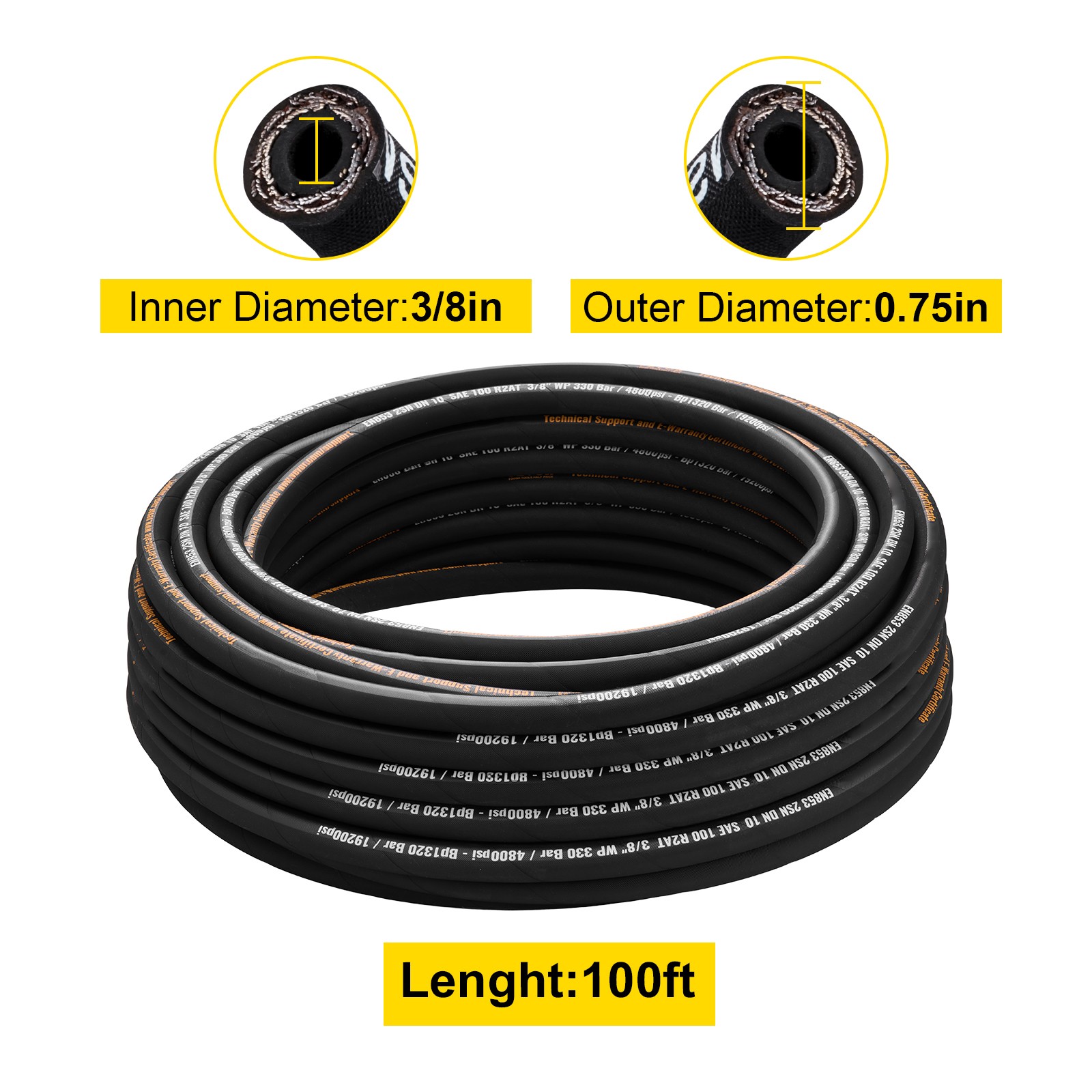 VEVOR Hydraulic Hose 3/8″ Coiled Hydraulic Hose 100ft Hydraulic Hose 5000 PSI