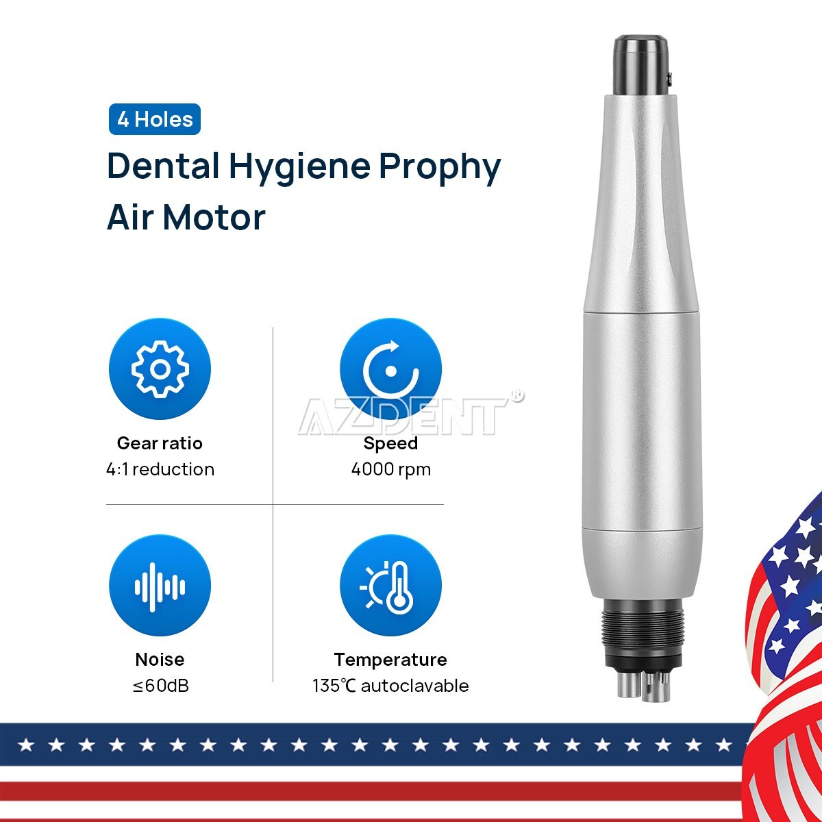 Dental Hygiene Prophy Handpiece Air Motor M4 4Holes 4:1 Reduction 360 ° Swivel