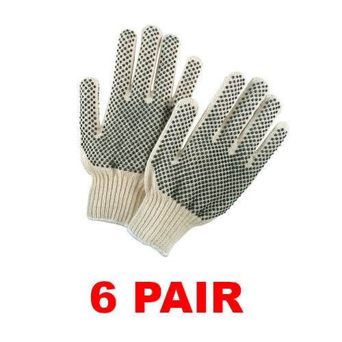 Cotton PVC (LARGE) Double Dotted Work Gloves – Mens (6 PAIR)