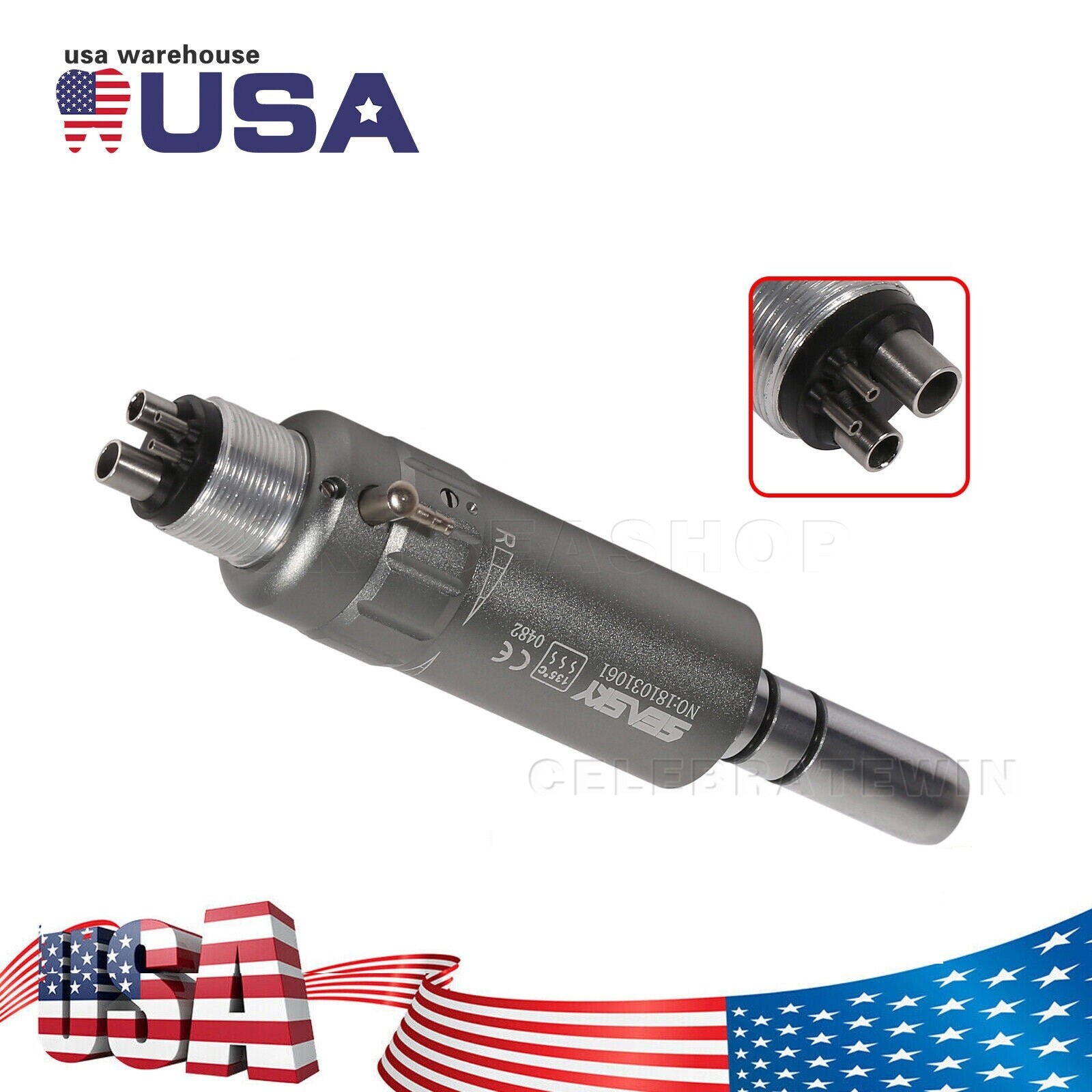 Dental Slow Low Speed E-type Air Motor Micromotor 4 Hole Contra Angle Handpiece