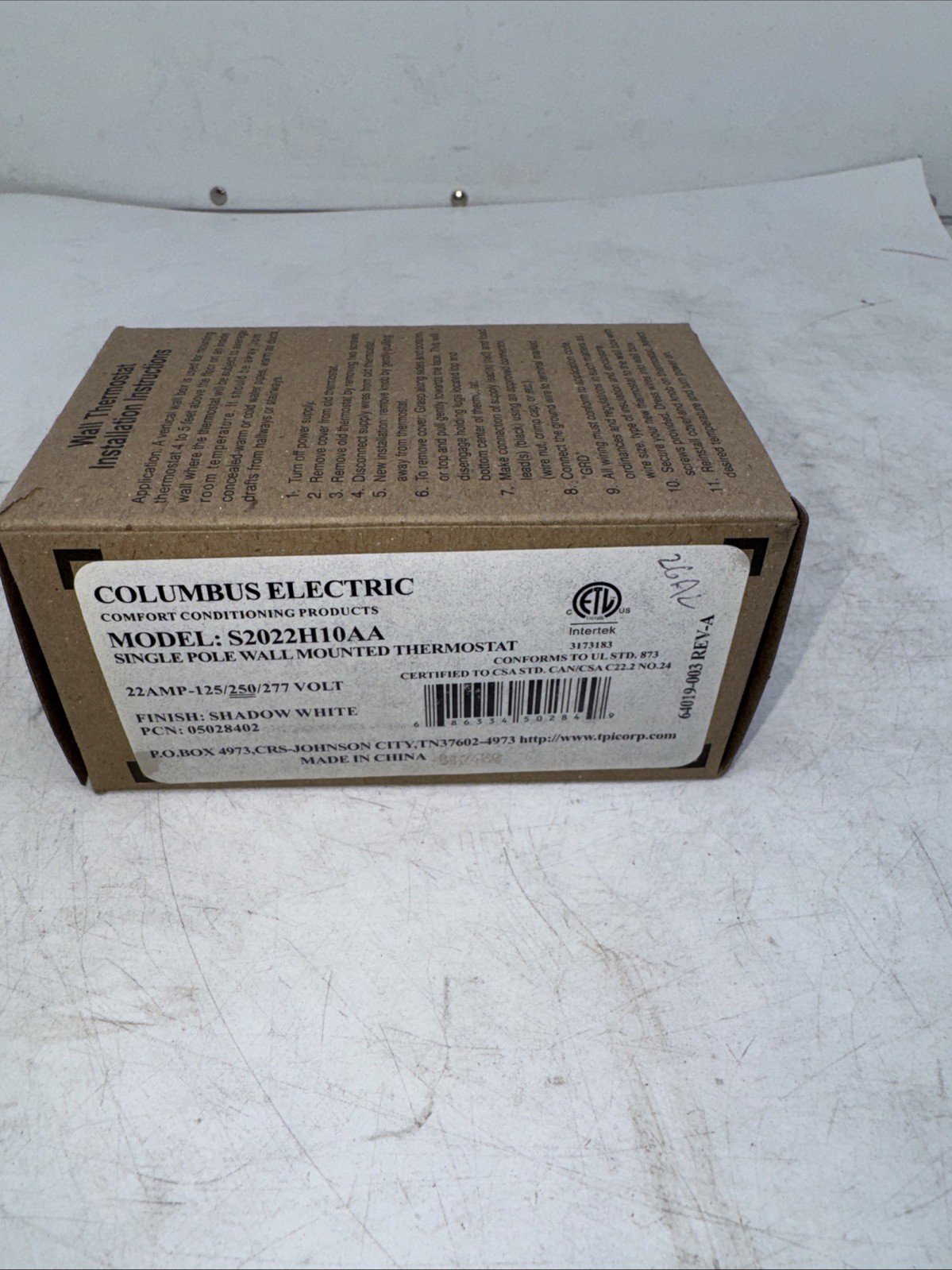 Columbus Electric Single Wall Mounted Thermostat S2022H10AA HV1
