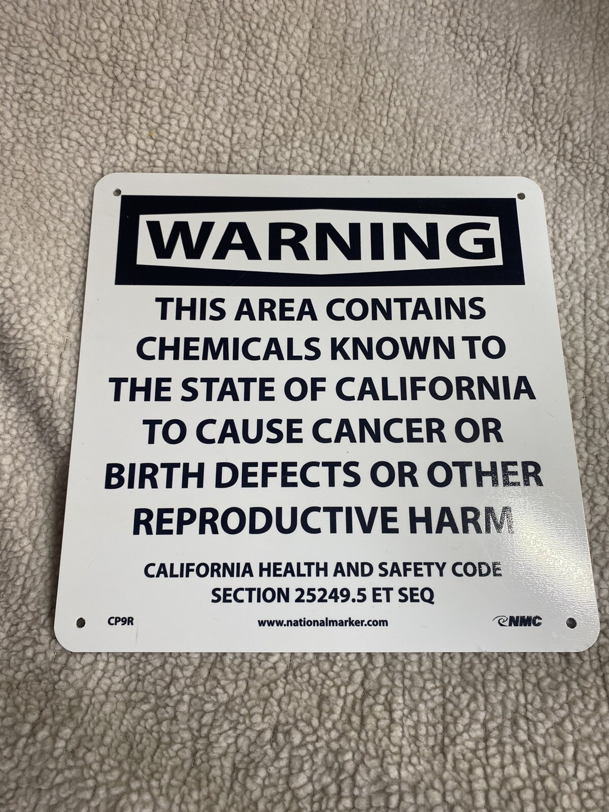 NMC CP9R California Prop 65, Warning This Area Contains Chemicals, 10”x10” Plas.