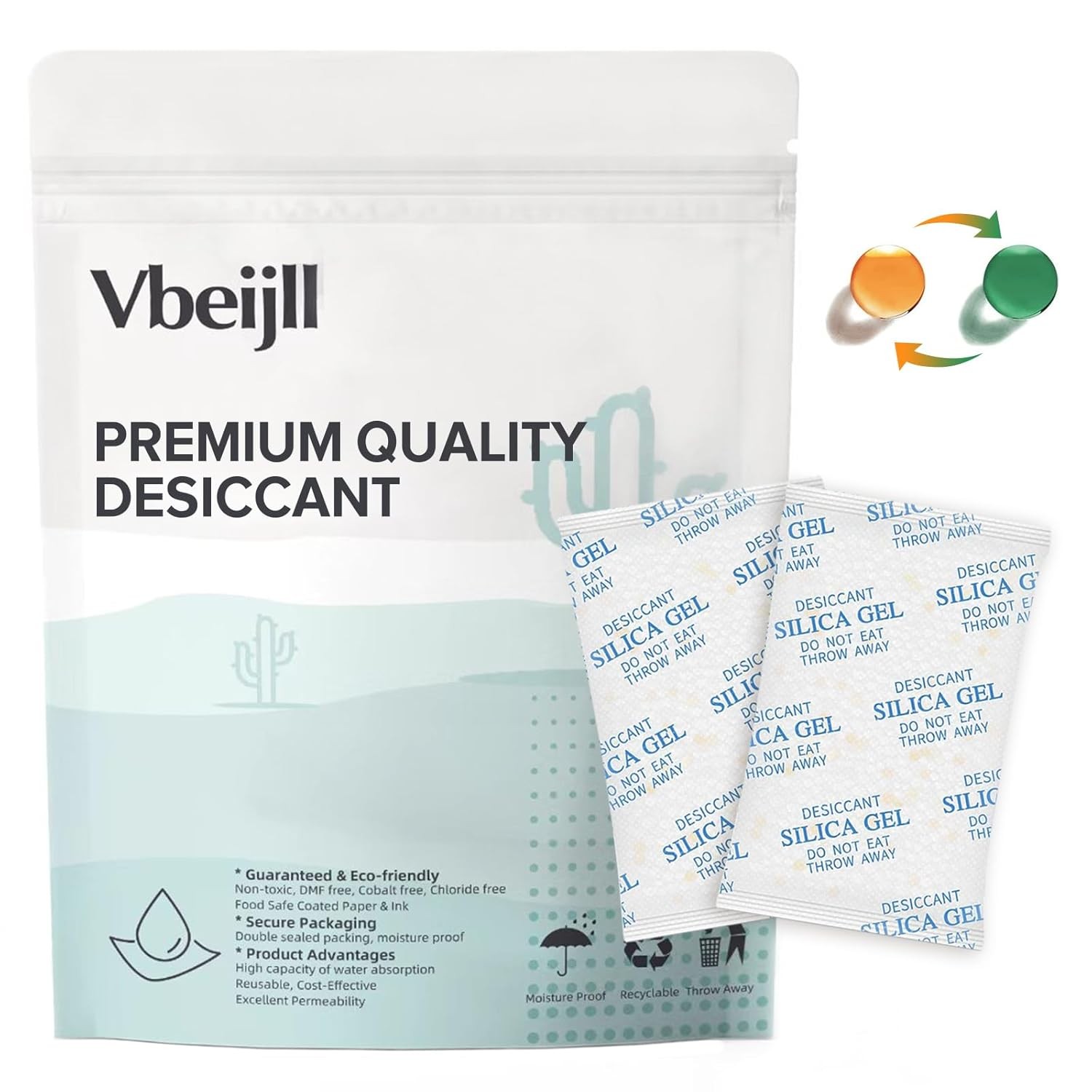 50 Pack 5g Color-Indicating Silica Gel Packets Food Grade Moisture Absorbers