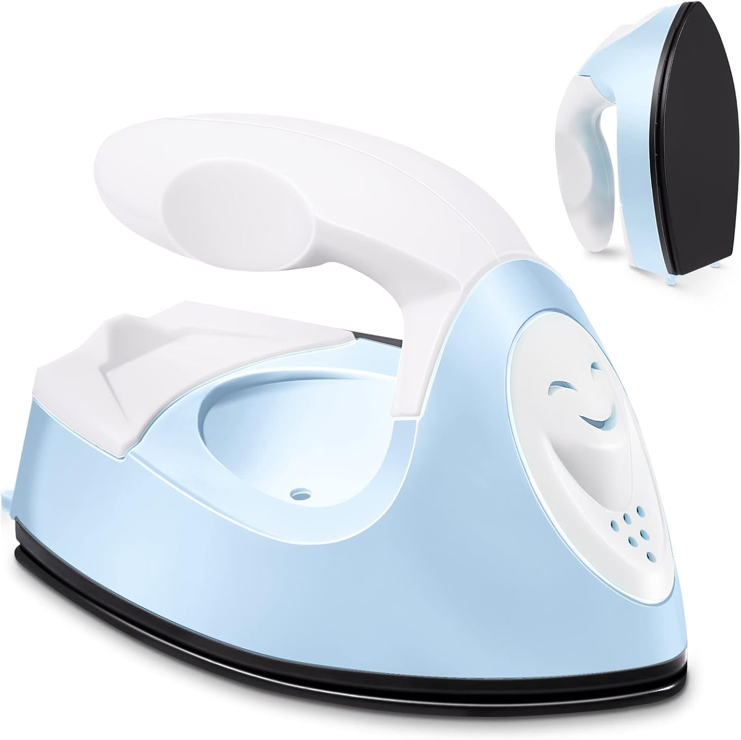 Light Blue Mini Craft Iron with Charging Base: Perfect for DIY Heat Transfers