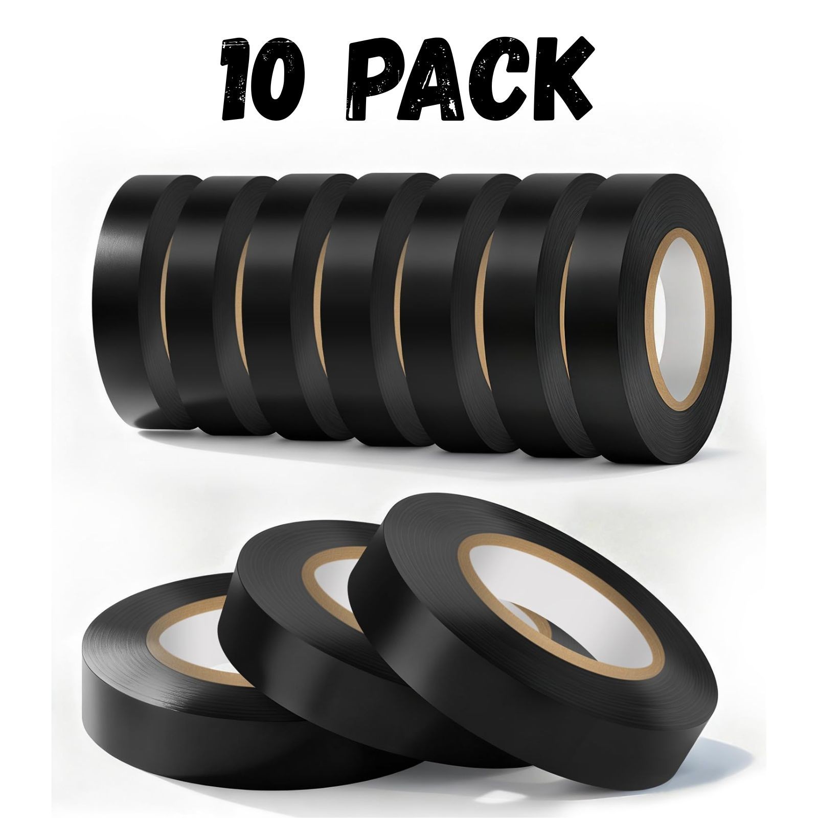 10 Pack Black Electrical Tape 3/4″ x 66ft Waterproof High Temperature Resistance