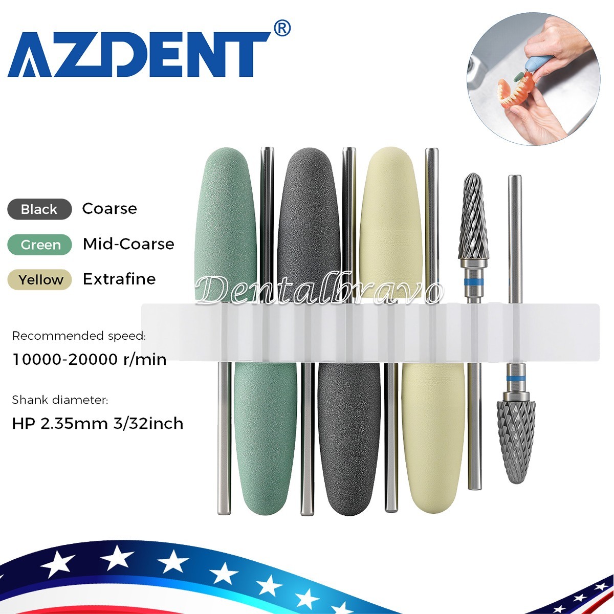 8Pcs Dental Resin Base Acrylic Polishing Kit Silicone Polishers Burs HP 2.35mm