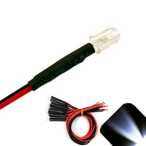 10 x Pre wired 12v 5mm Cool Clear White LEDs Prewired 12 volt LED 13v 14v 15v