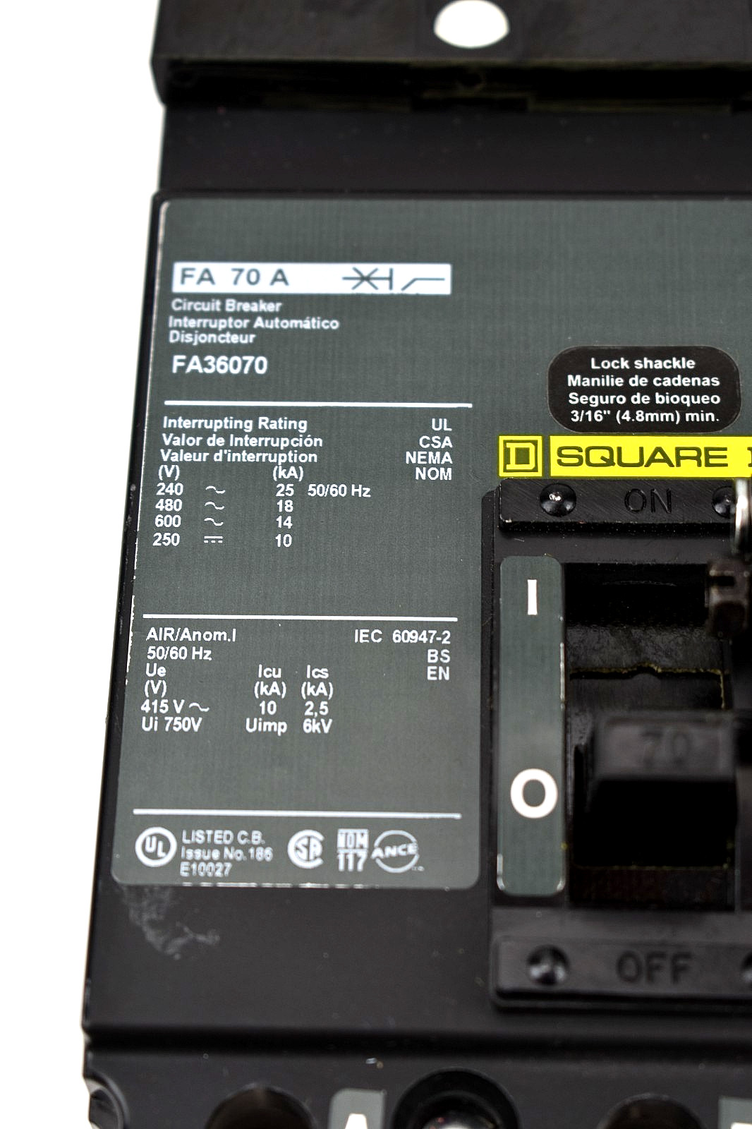NEW Square D FA36070 3-Pole 600v 70A I-Line Circuit Breaker – NEW SURPLUS