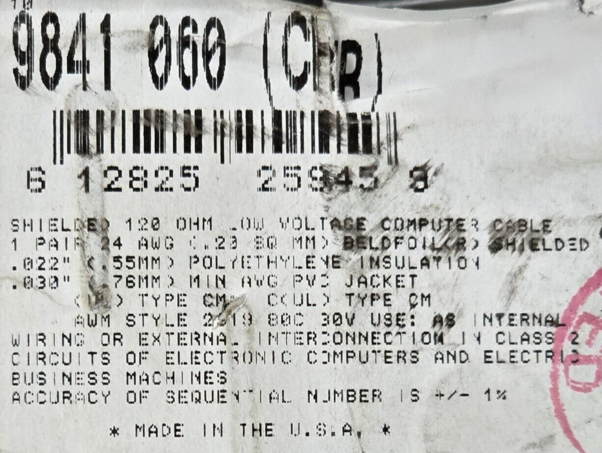 Belden 9841 24/1P RS485 120 Ohm Low Cap Multi-Shielded Computer Cable Gray /10ft