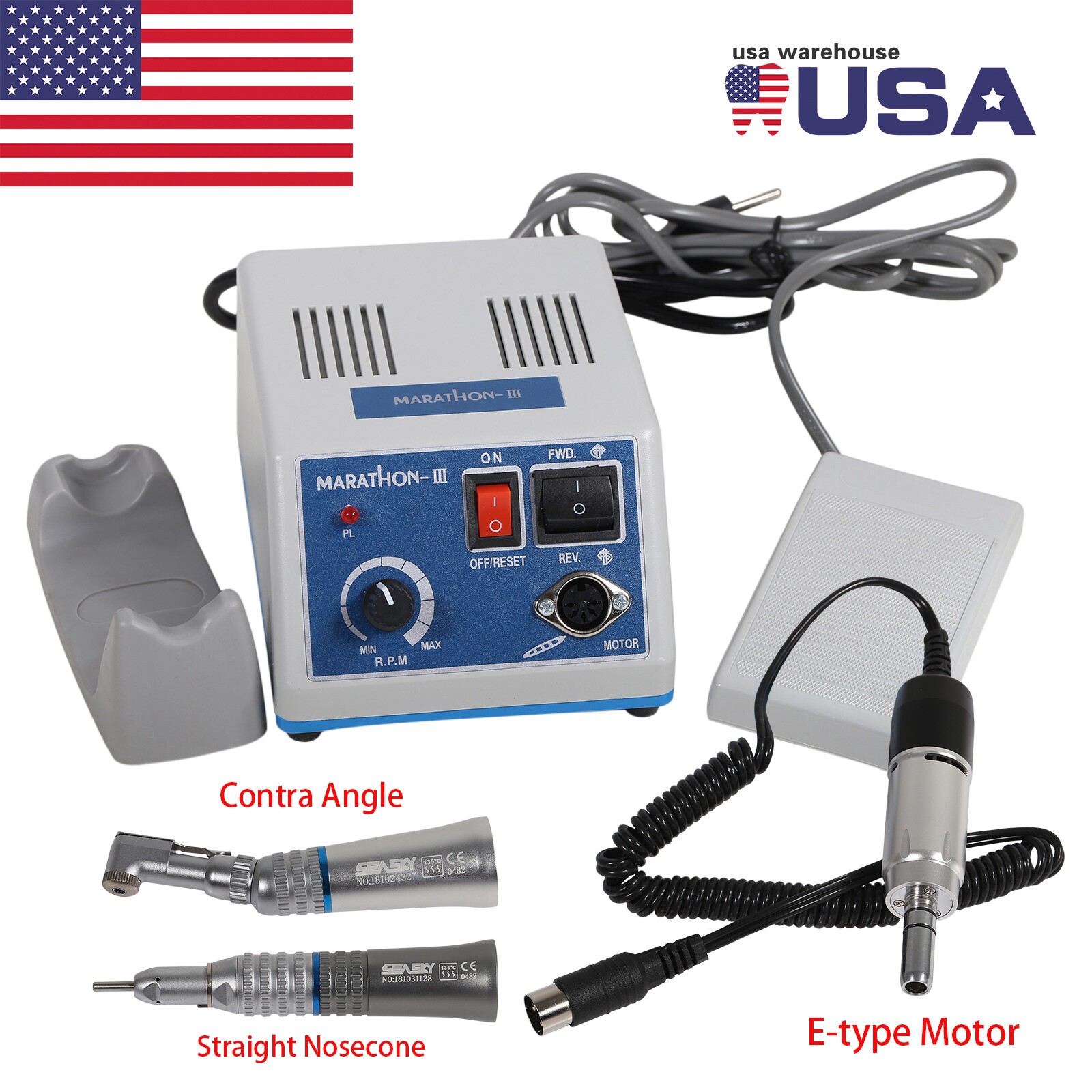 Dental Lab Marathon-III Electric Micromotor +Contra Angle Straight Handpiece SA