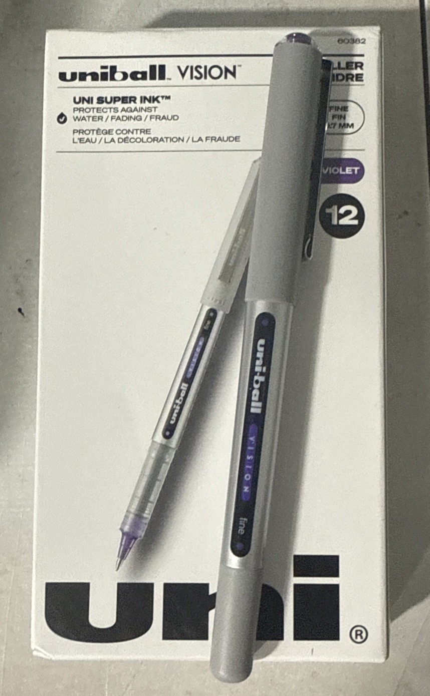 uni-ball 60382 Roller Ball Pen – Vlt Ink/Slvr/Vlt/Clr Brrl/F (1-Dozen) New