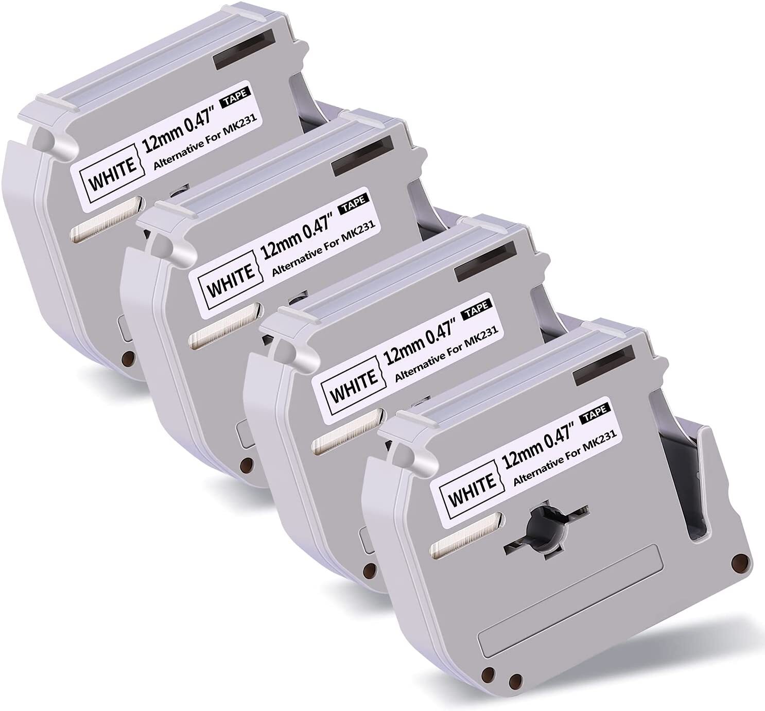 4-Pk/Pack Label Tape for Brother P-Touch eqv M231 M-K231 MK231 12mm Black/White