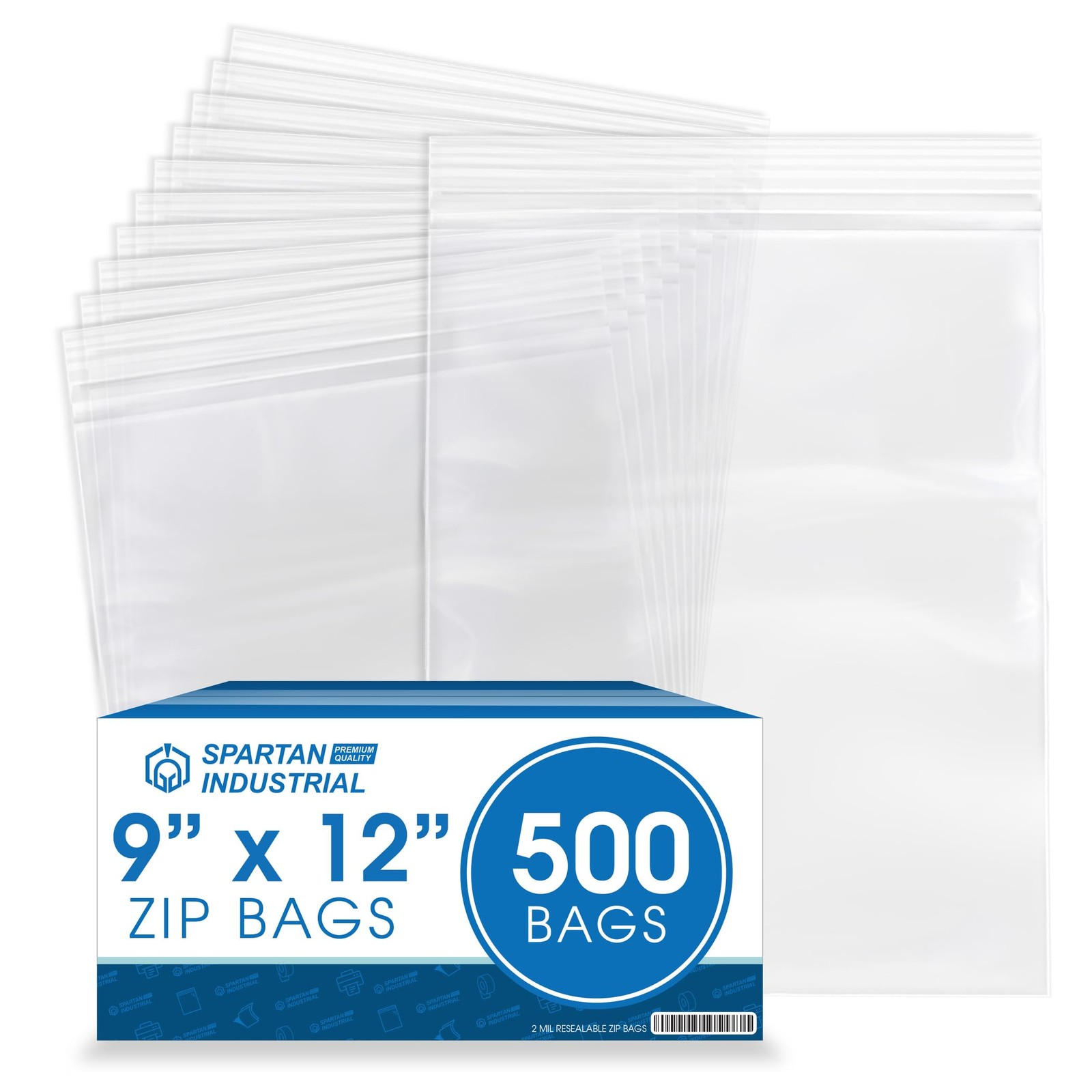 Spartan Industrial – 9” X 12” (500 Count) 2 Mil Clear Reclosable Zip Plastic Pol
