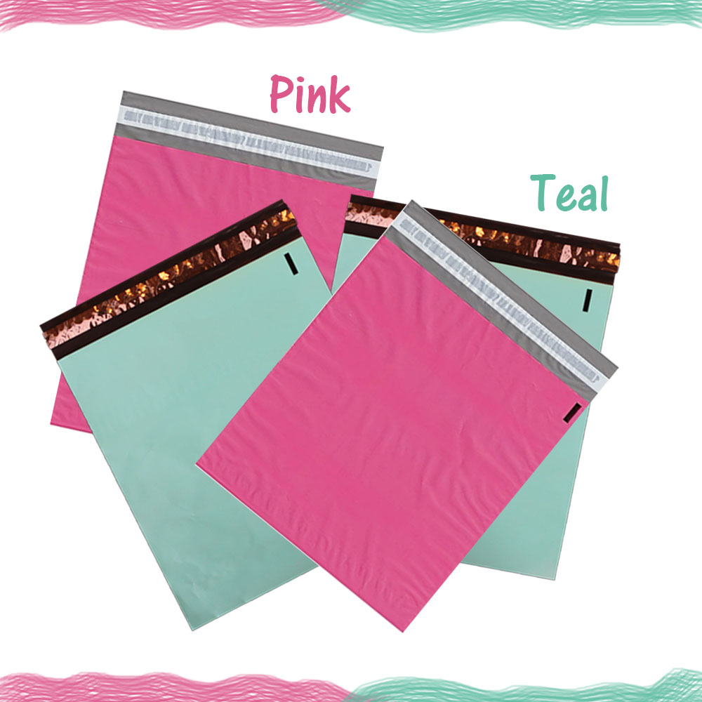 12″ x 15″ Designer Poly Mailers, Pink,Teal, Polka Dots,Hearts Flat Shipping Bags