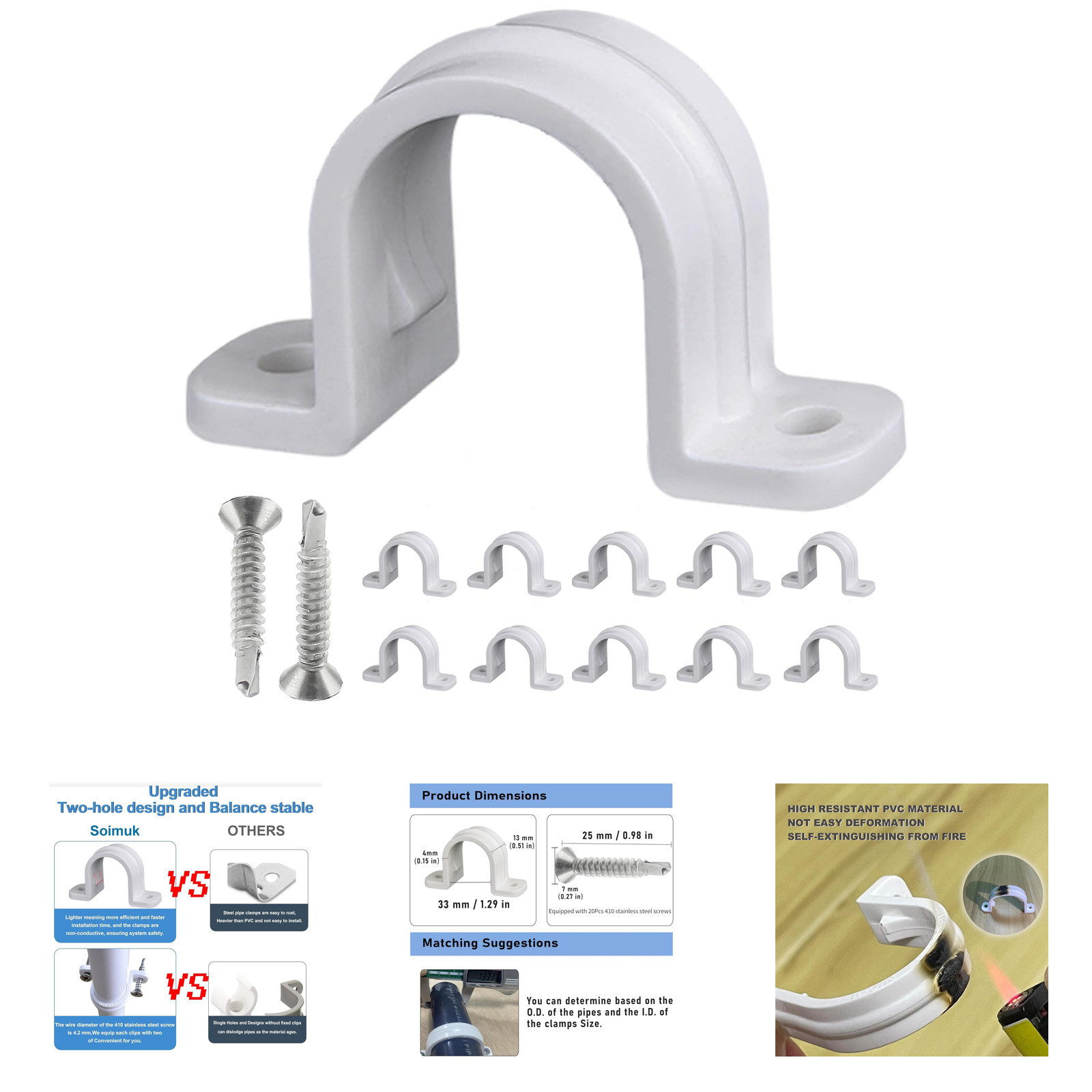 10 Pack PVC Pipe Clamps 1 Inch SCH 32mm Plastic Conduit Strap Clips Stainless