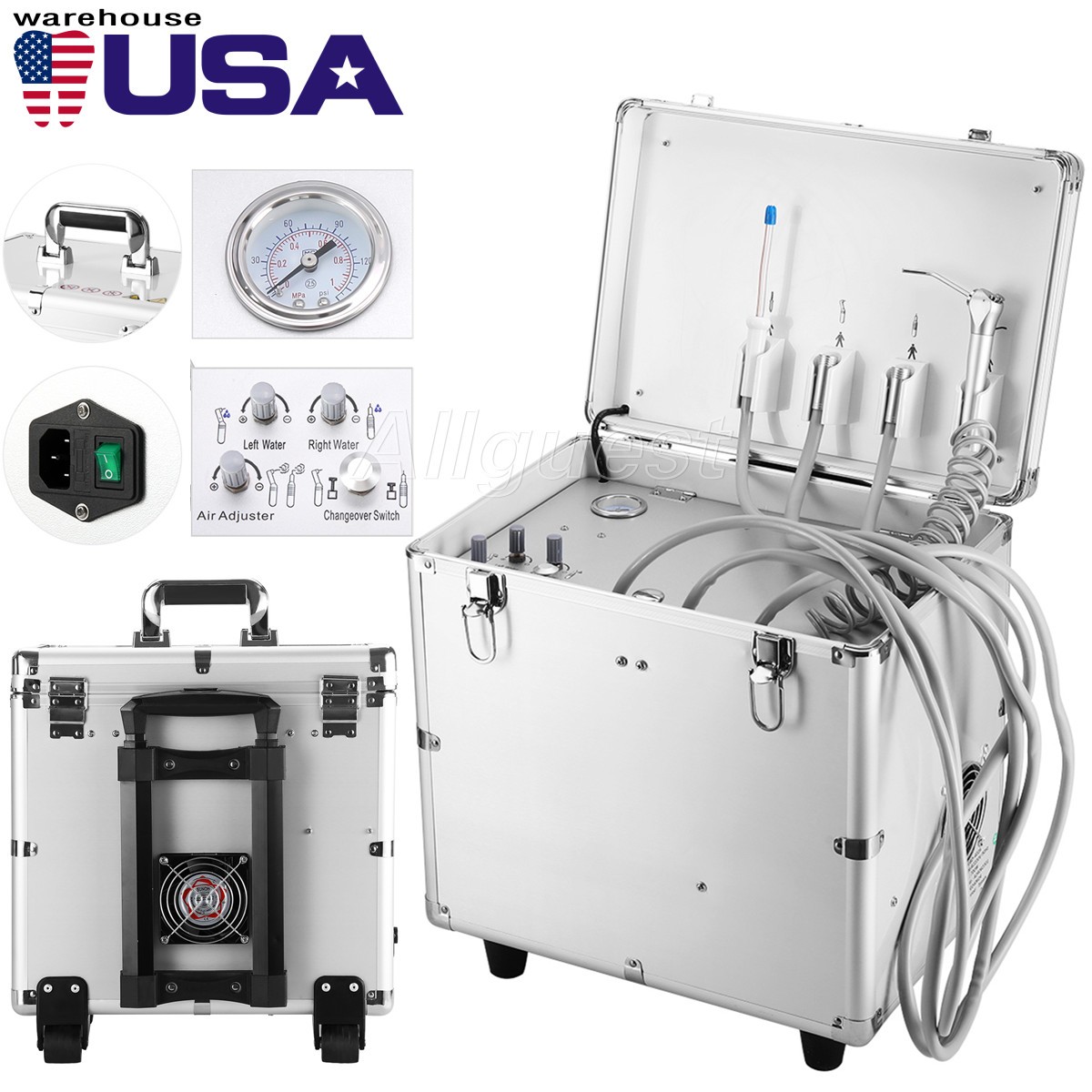 Portable Dental Delivery Unit Treatment Air Compressor Syringe Suction 4 Hole