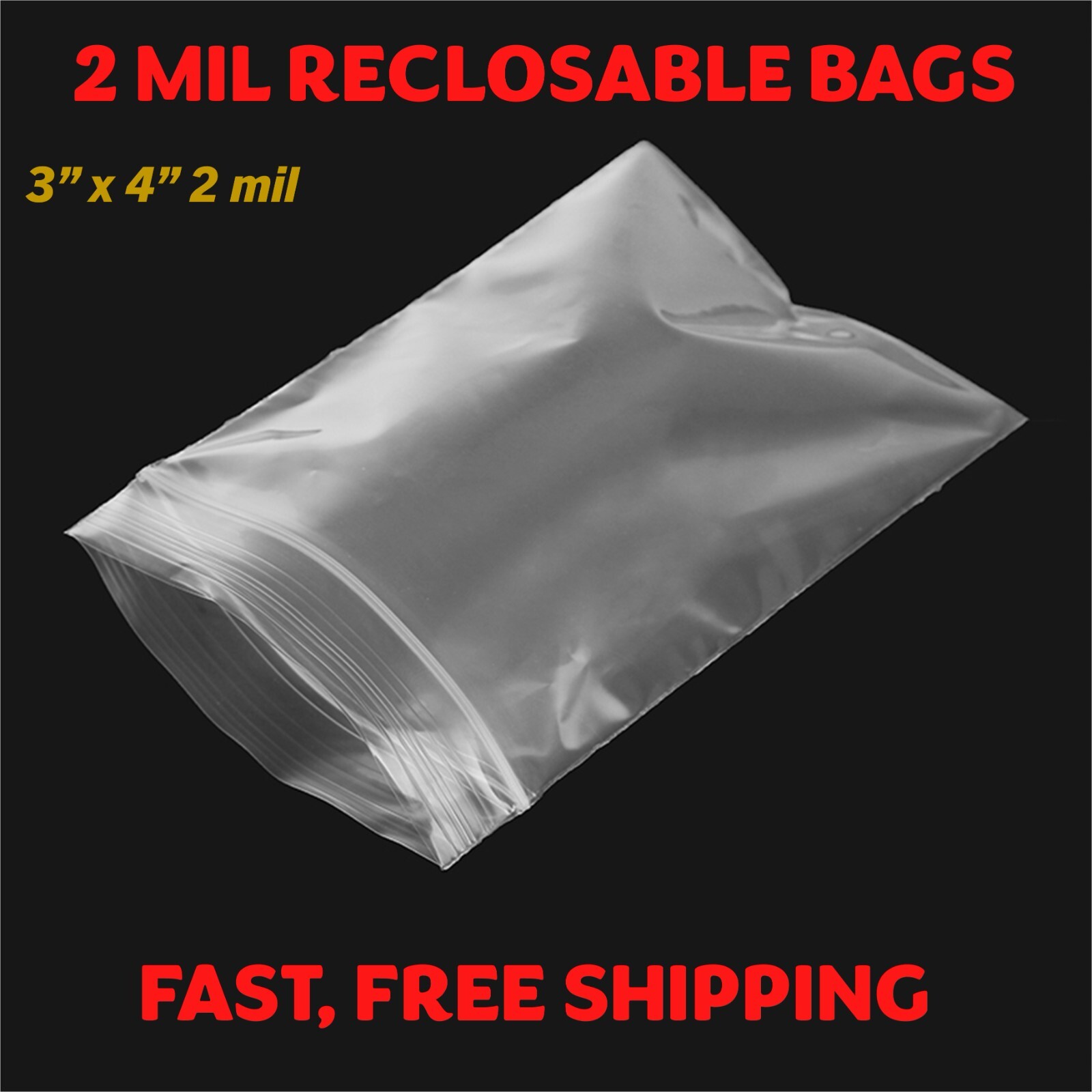 3″x 4″ CLEAR 2 MIL TOP LOCK ZIP SEAL BAGS POLY PLASTIC RECLOSABLE SMALL BAGGIES