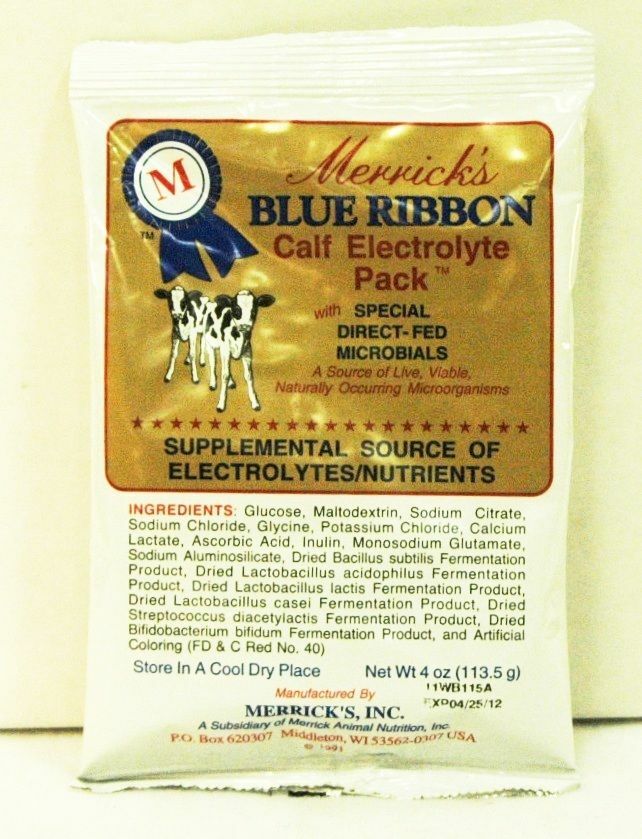 Blue Ribbon Calf Electrolyte Probios (4oz) Sick Dehyrated Scouring Calf 12 Pack