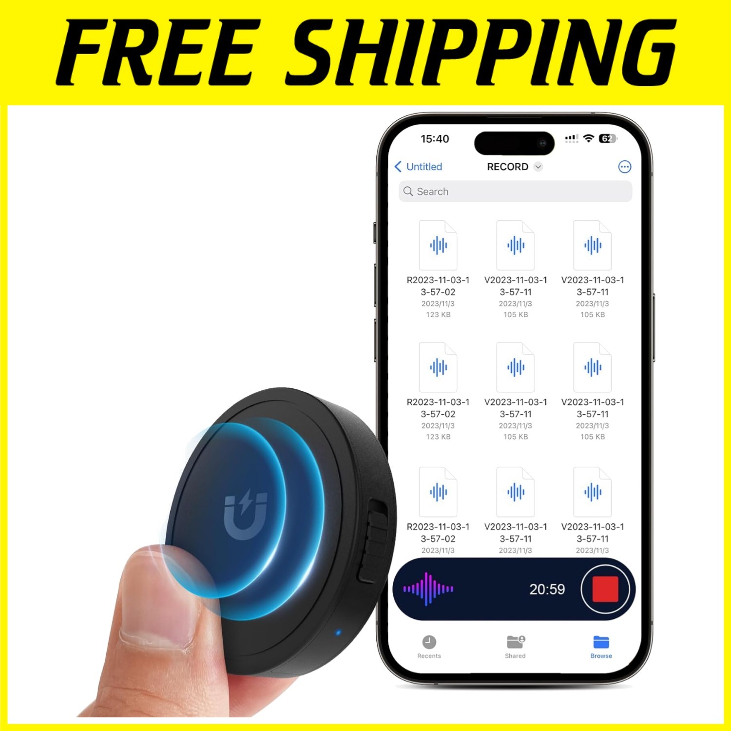 AI-Enhanced Voice Activated Recorder: 100-Hour Battery Life & 9800 Hours Audio-~