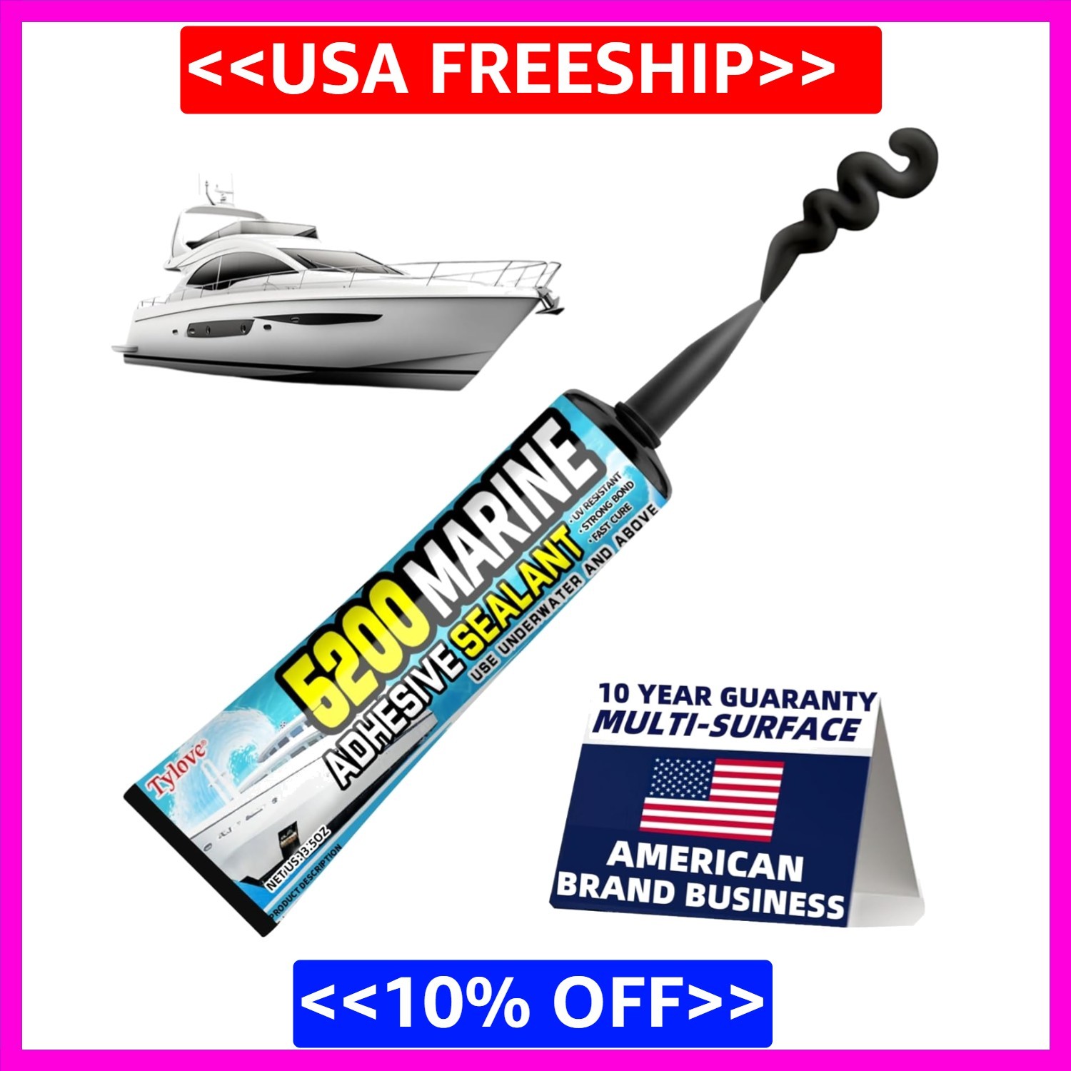 [Black] 3Oz Marine Adhesive Sealant 5200 Fast Cure – Permanent, Watertight Bondi