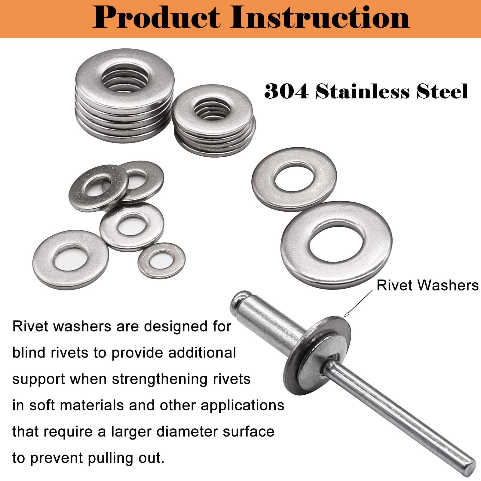 Sunxeke 325pcs Stainless Steel Washers for Blind Pop 0.25 inches, Silver
