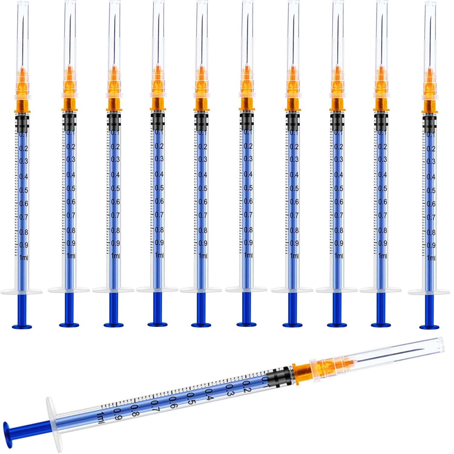 100 Pack 1ml/cc Luer Slip Syringes with Caps, Individually Sealed for Labs & Cra